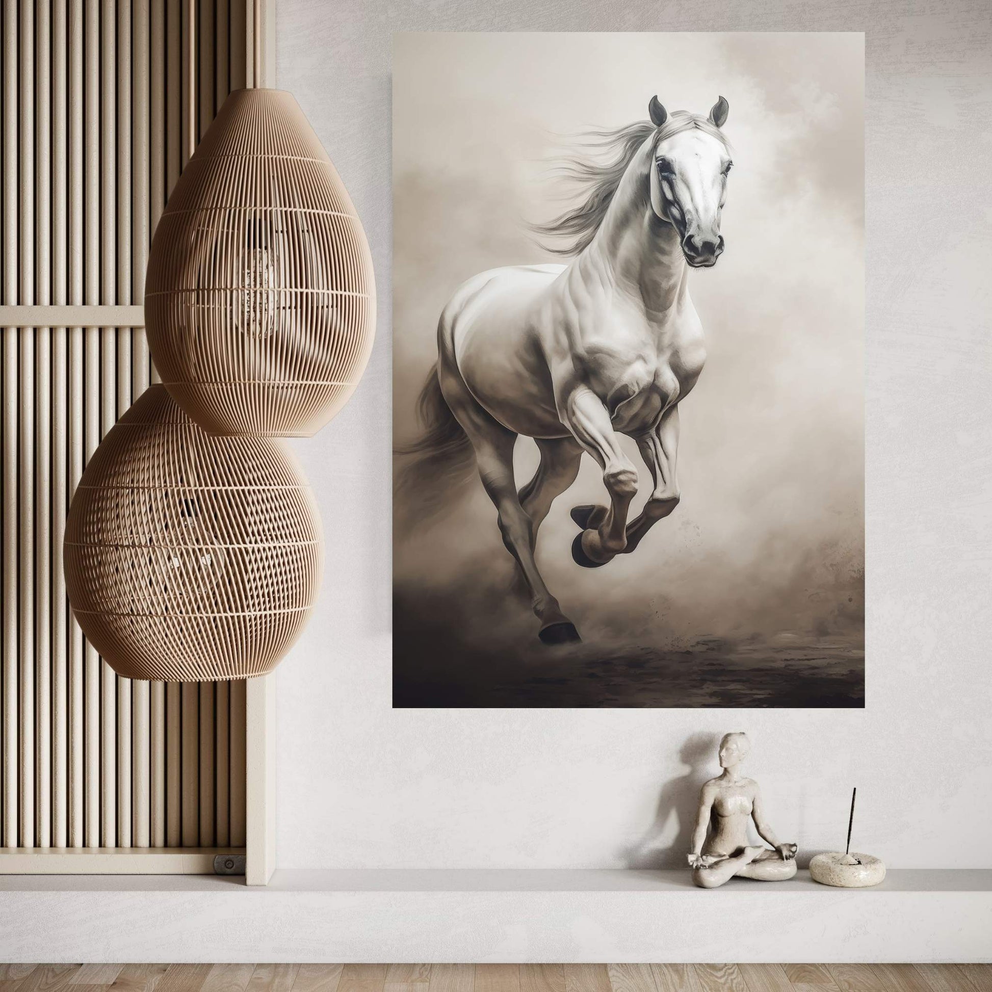 Beautiful White Horse Canvas Wall Art , Animal Wall Art - Y Canvas