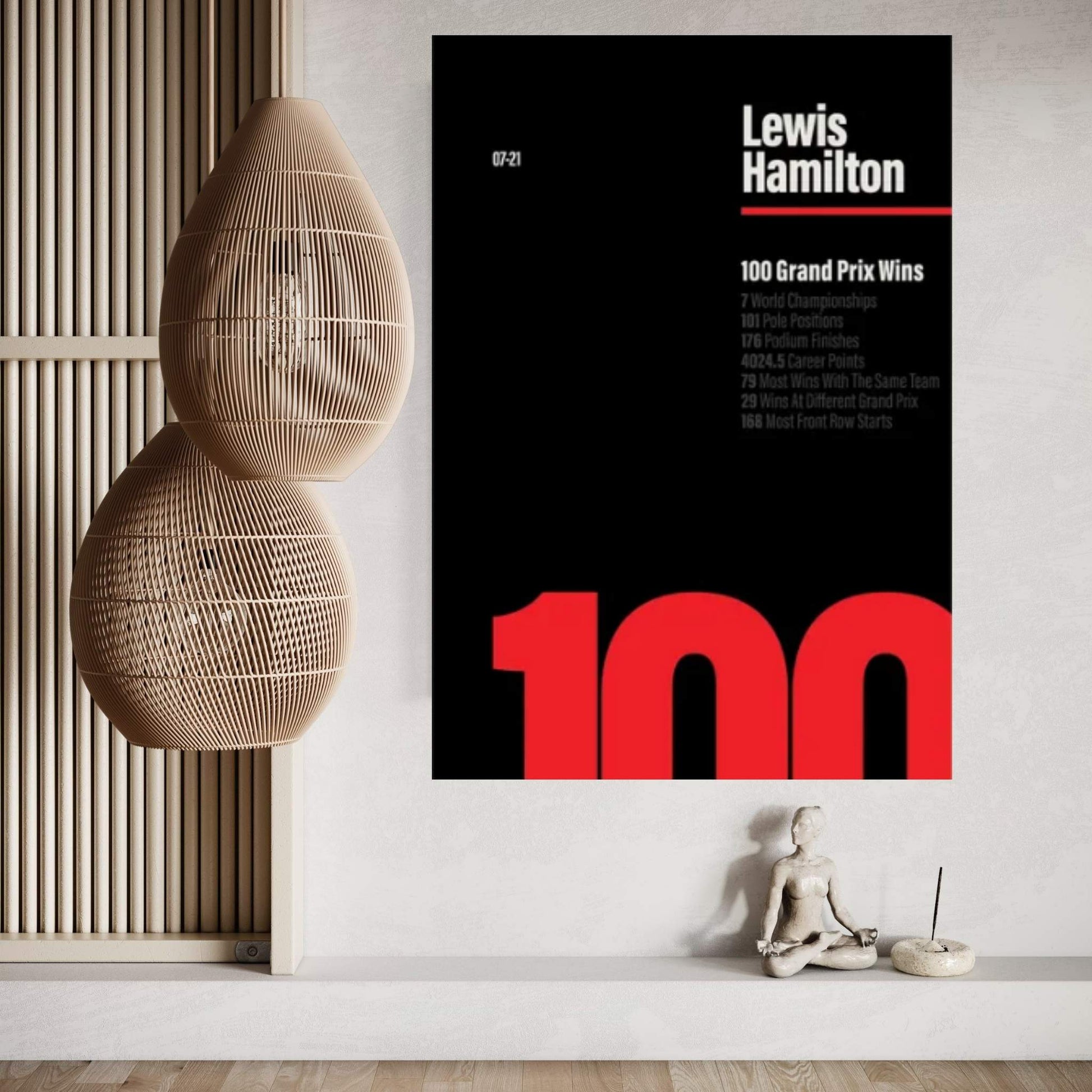 Lewis Hamilton 100 Wins (Red/Black) Canvas Wall Art - Y Canvas
