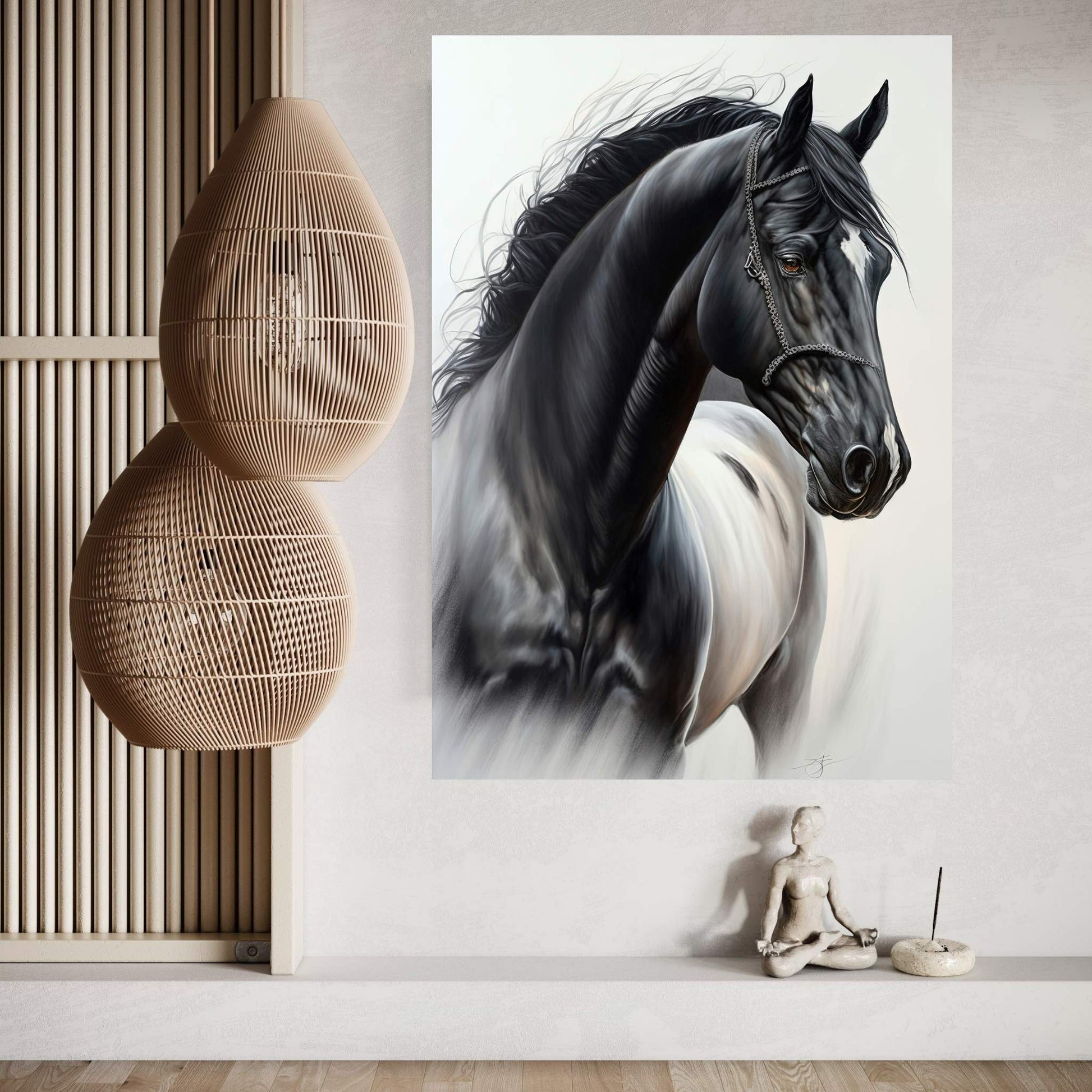 Beautiful Black Horse Canvas Wall Art , Animal Wall Art - Y Canvas