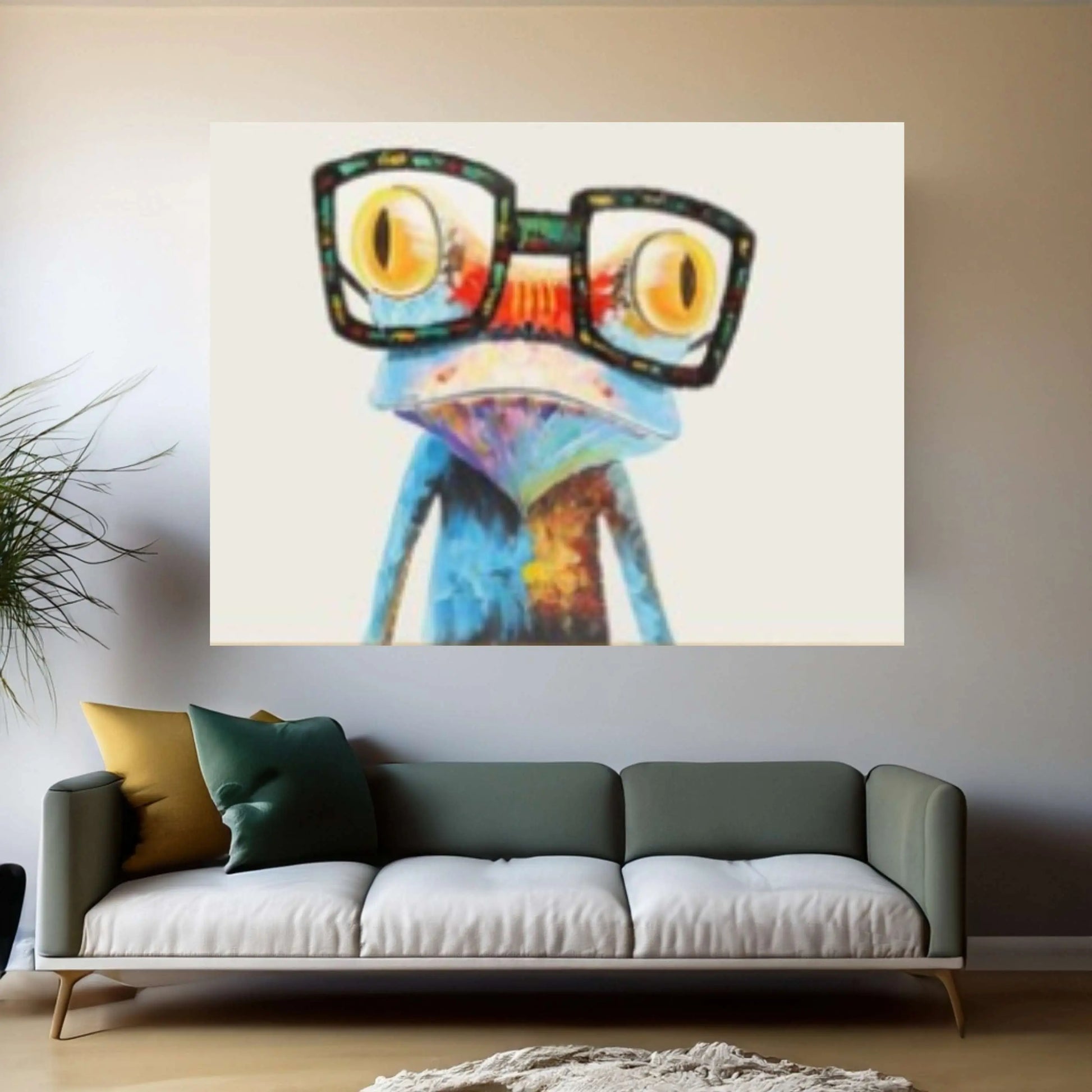 Frog Painting Pop Art Animal Acrylic Paintings On Canvas Original Modern, Knife Texture Framed - Y Canvas