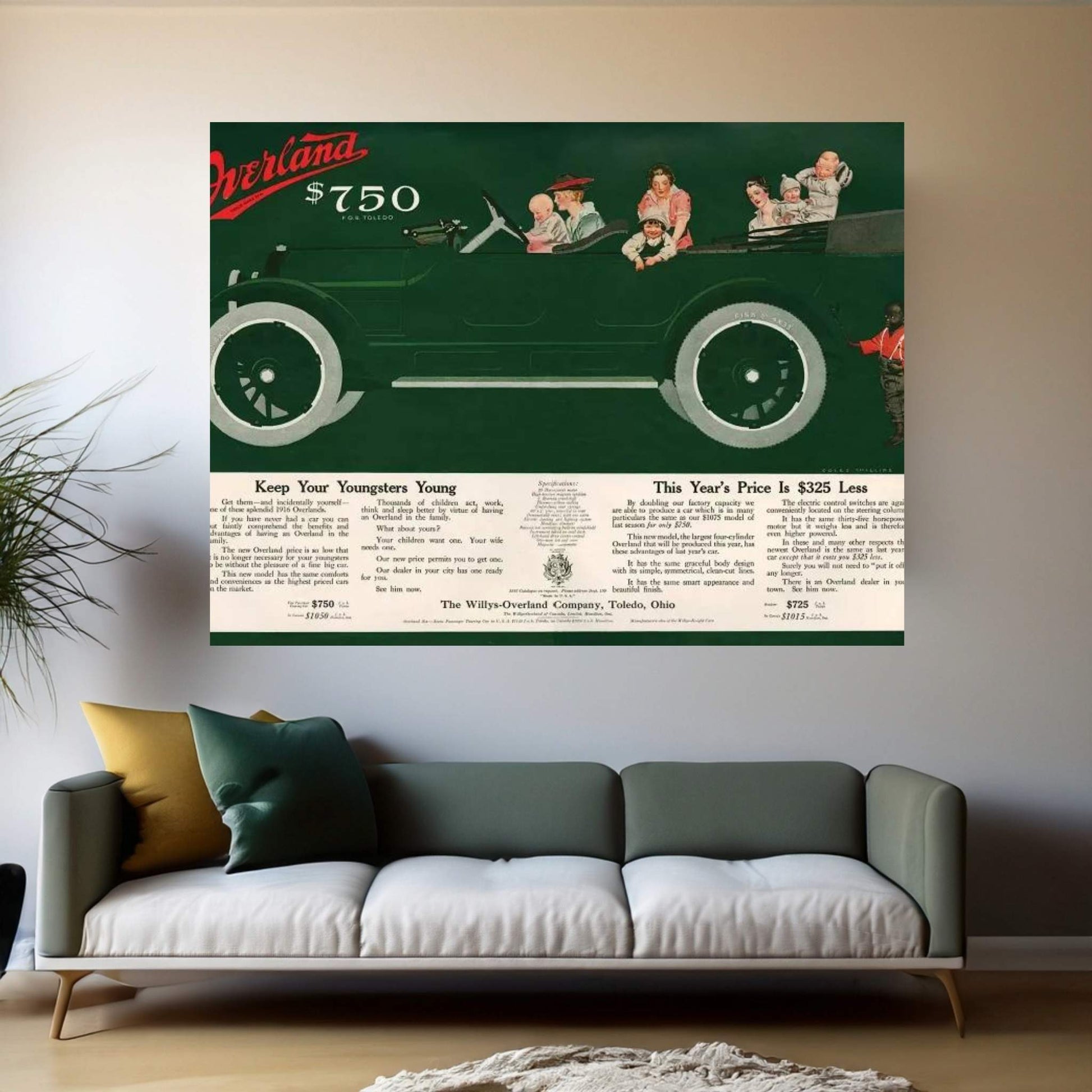 1915 Willys-Overland Magazine Advert Canvas Wall Art - Y Canvas