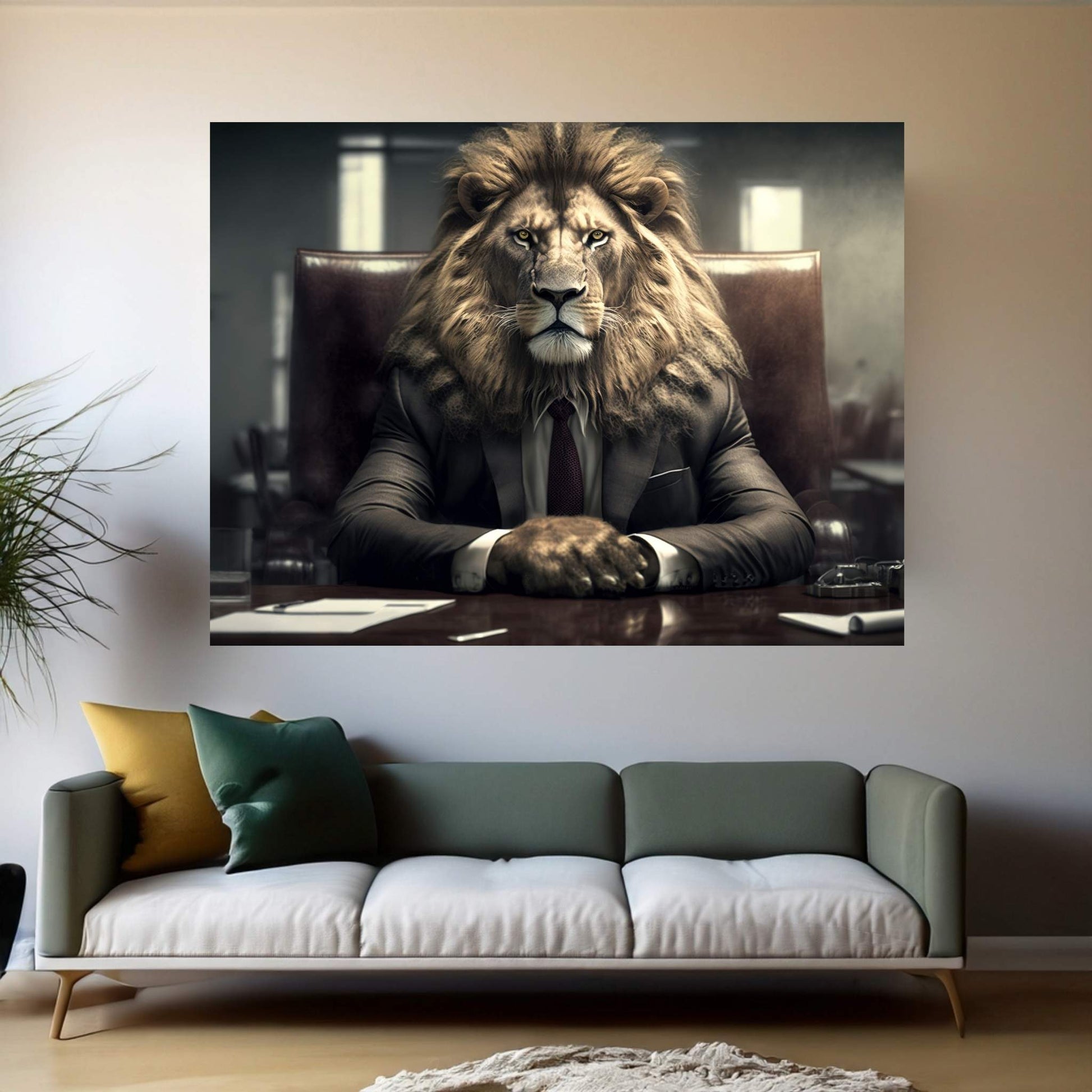 Businnes Lion Wall Art, Lion Canvas Art, Animal Wall Art - Y Canvas
