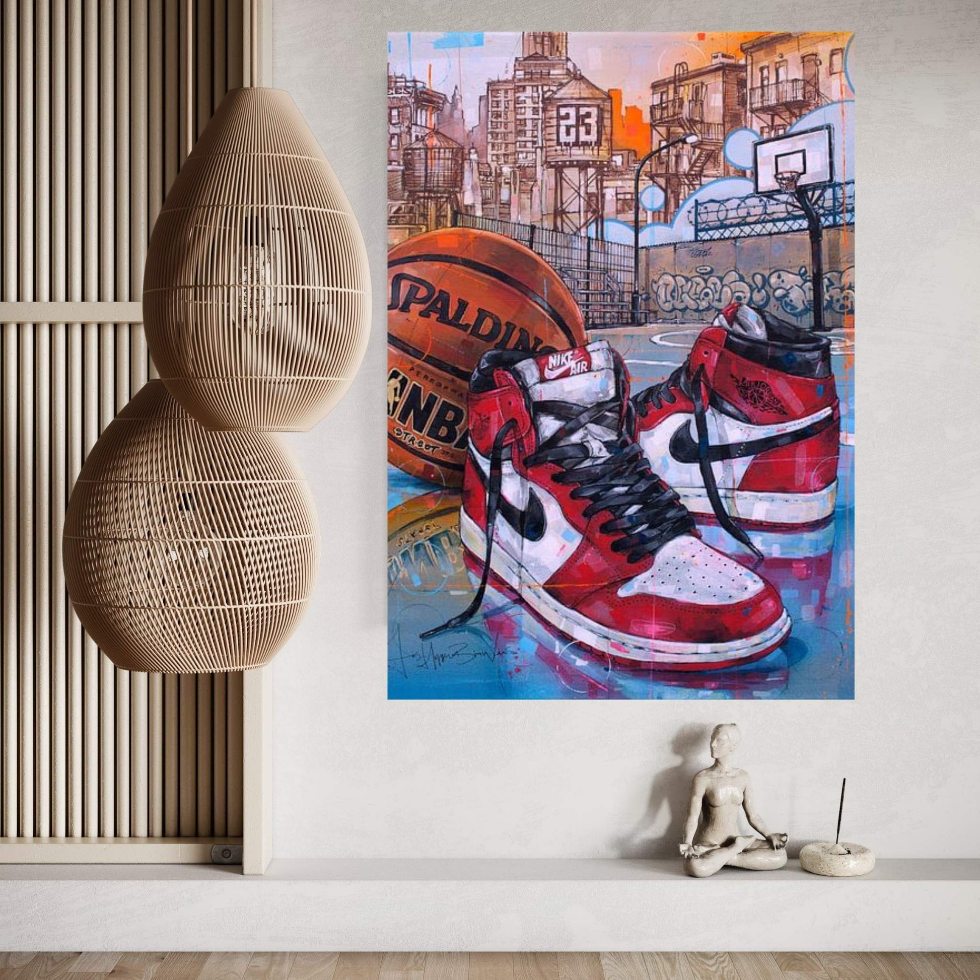 Air Jordan 1 Chicago Basketball Court Painting Canvas Wall Art - Y Canvas