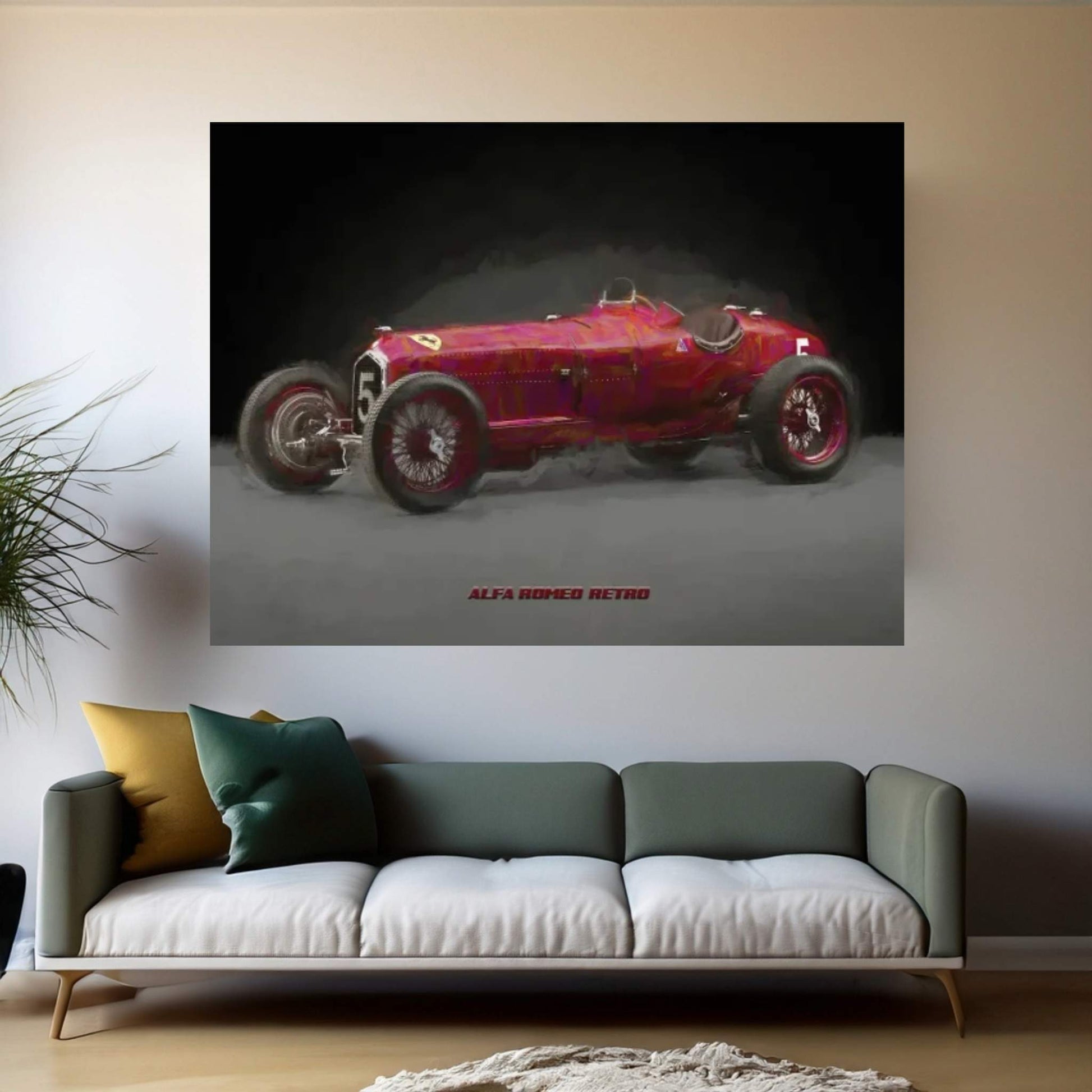 Alfa Romeo Retro In Watercolor Canvas Wall Art - Y Canvas