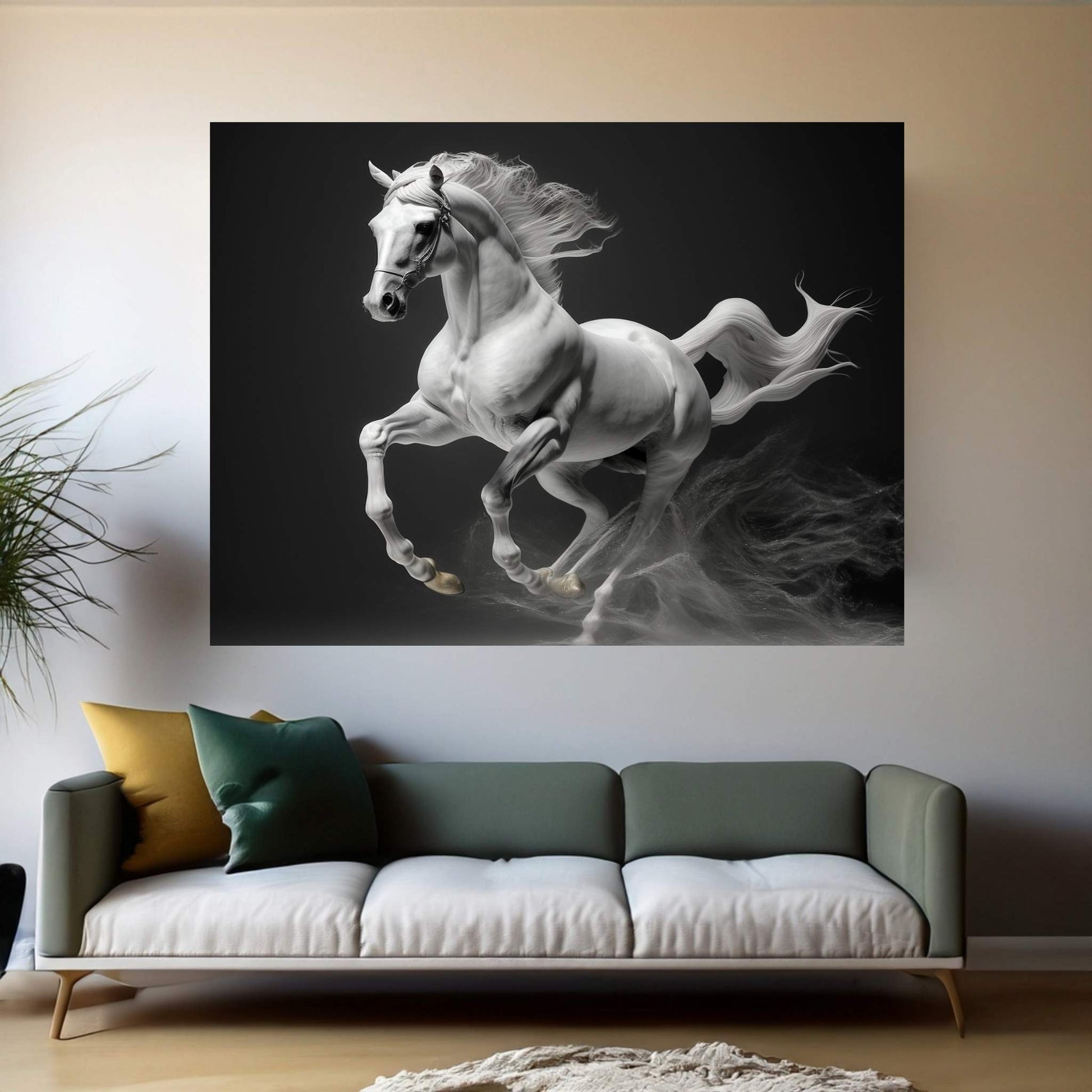 Beautiful White Horse Canvas Wall Art , Animal Wall Art - Y Canvas