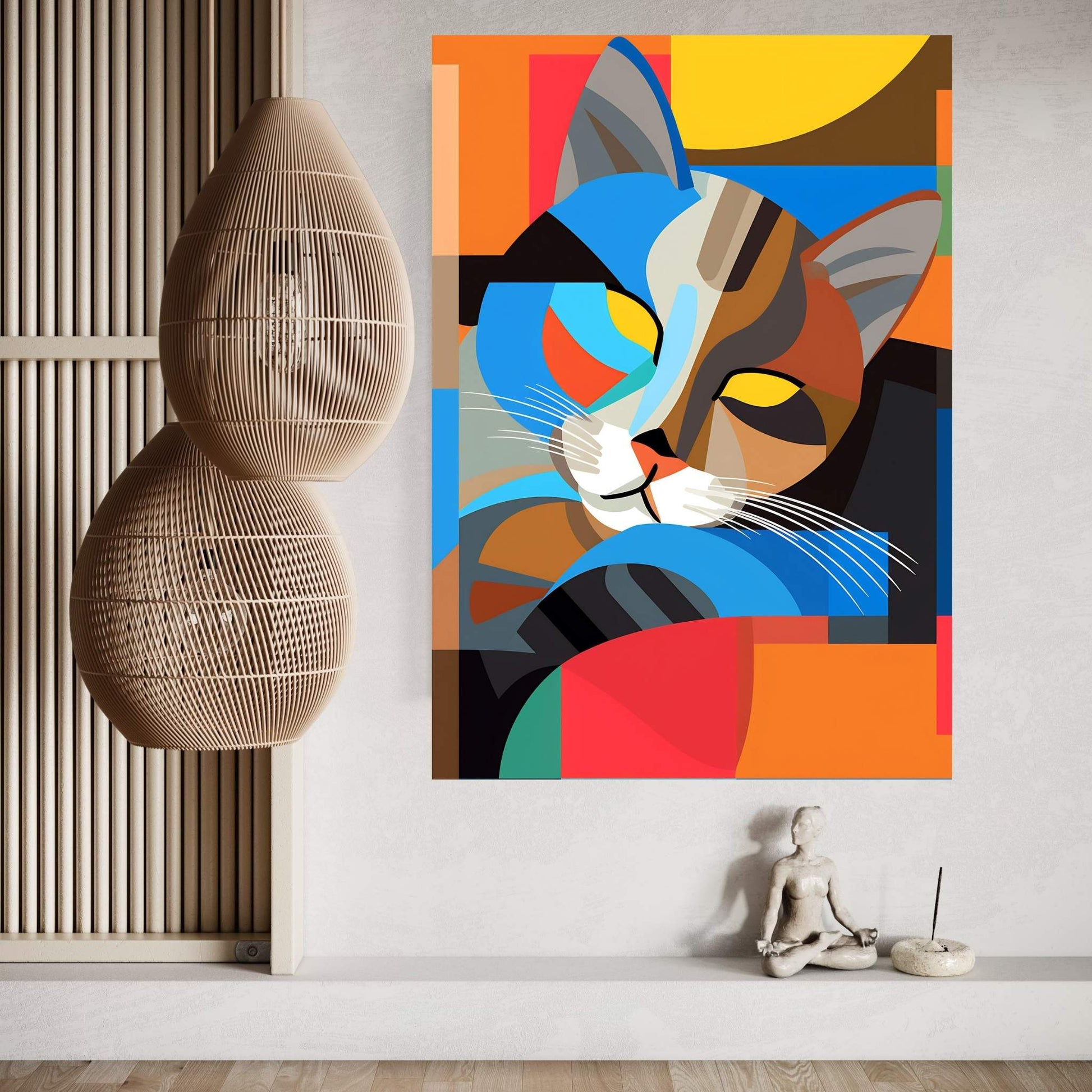 Picasso Style Colorful Cat Canvas Wall Art - Y Canvas