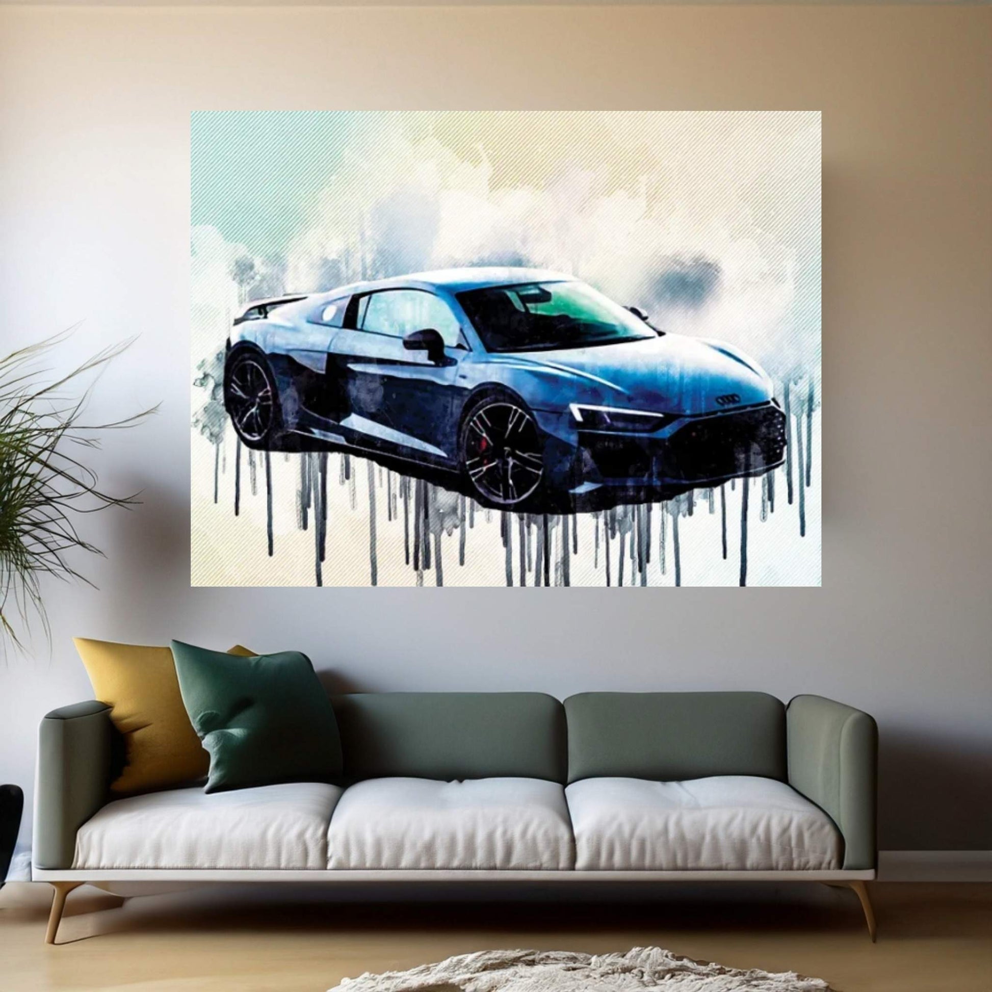 Audi R8 2019 Gray Sports New Gray Tuning R8 Racing Car Canvas Wall Art - Y Canvas