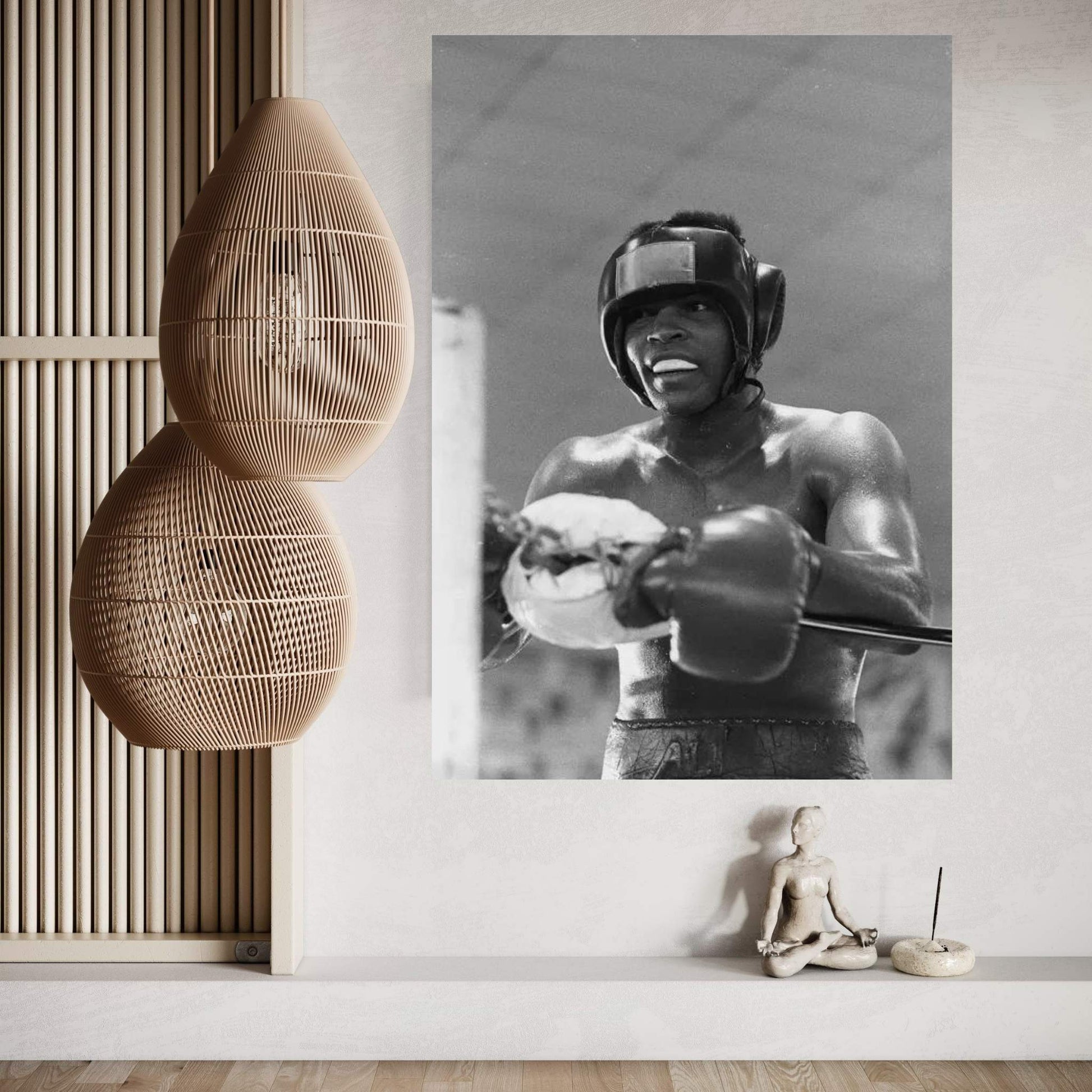 Head Gear Wearing Muhammad Ali In The Corner Between Rounds Canvas Wall Art - Y Canvas