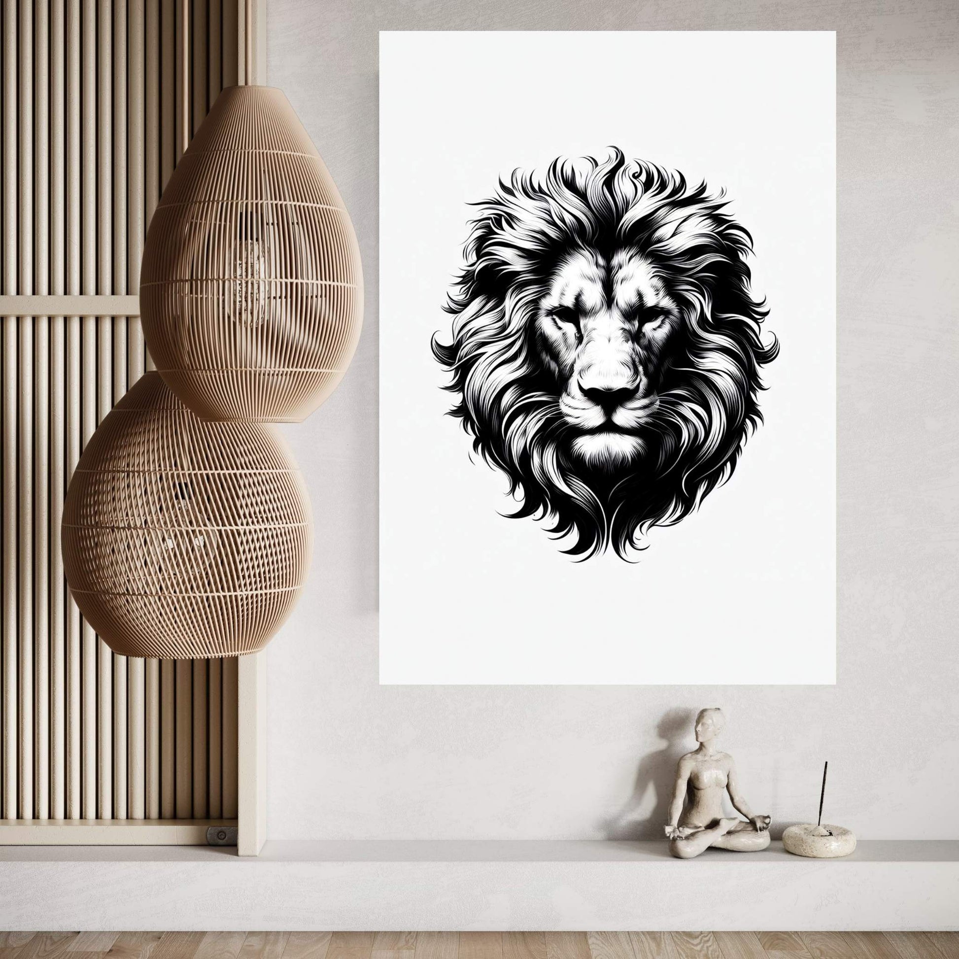 Lion White Black Canvas Wall Art - Y Canvas