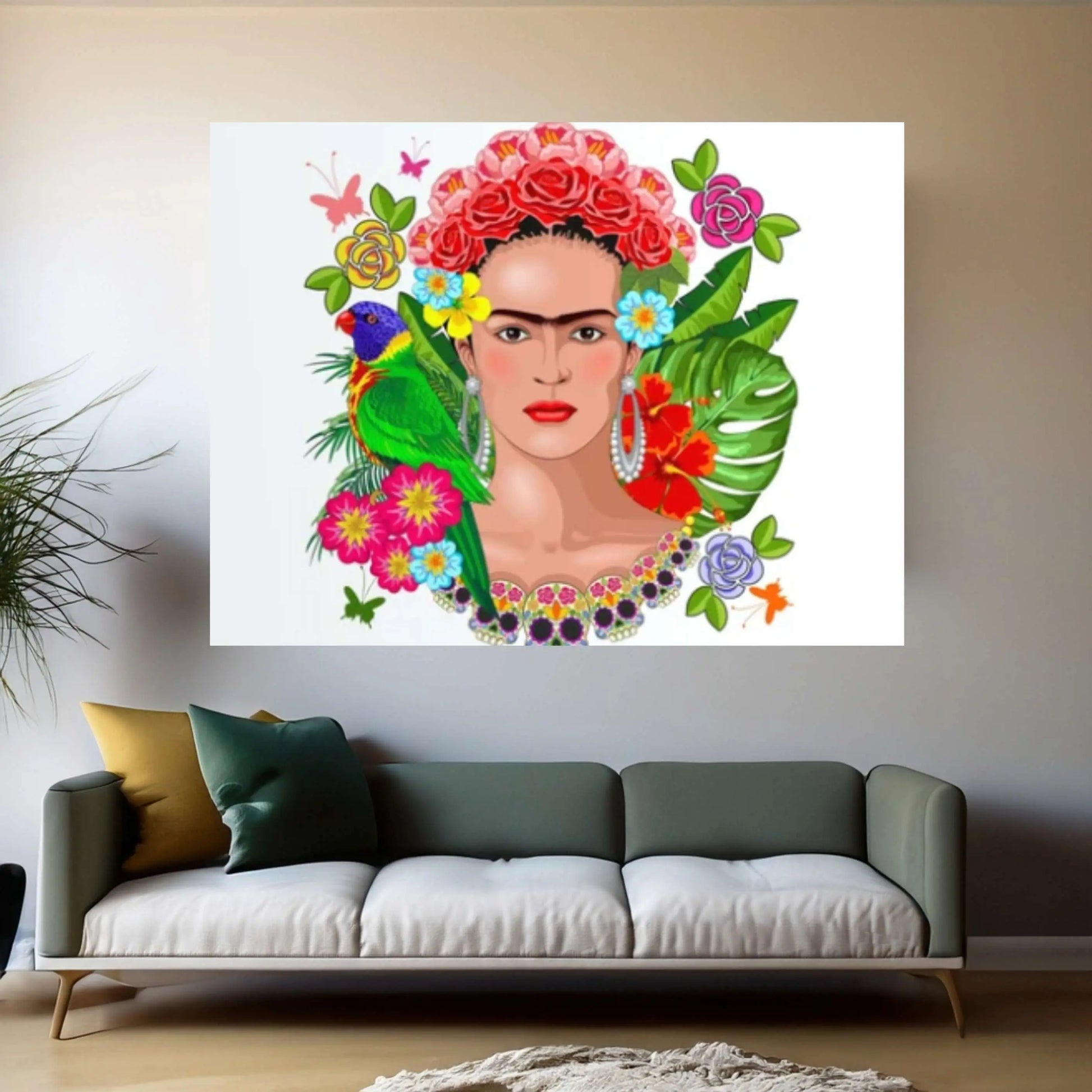 Frida Kahlo Art Canvas Wall Art -Poster/Printed Picture Wall Art Holding a Cup of Tea & Cigarette Decoration - Y Canvas