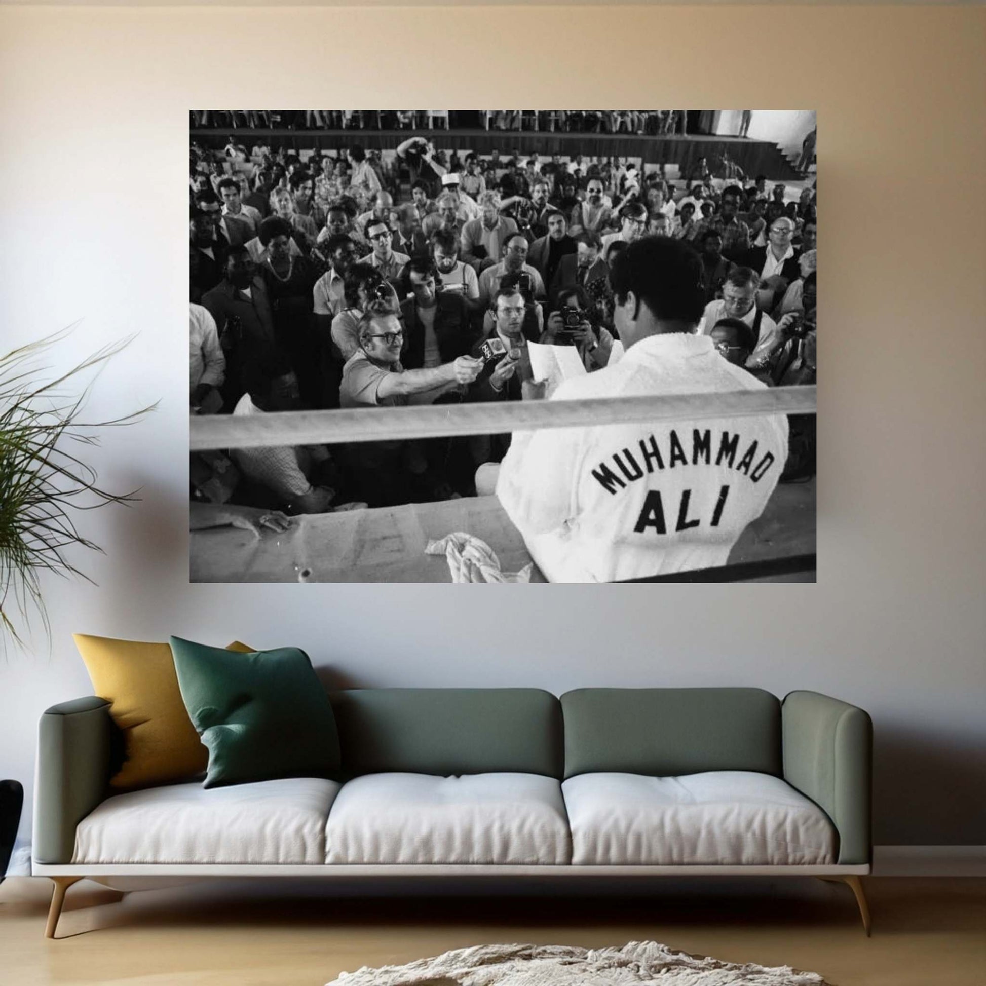 Muhammad Ali Sitting On The Side Of A Ring Talking To The Press Canvas Wall Art - Y Canvas