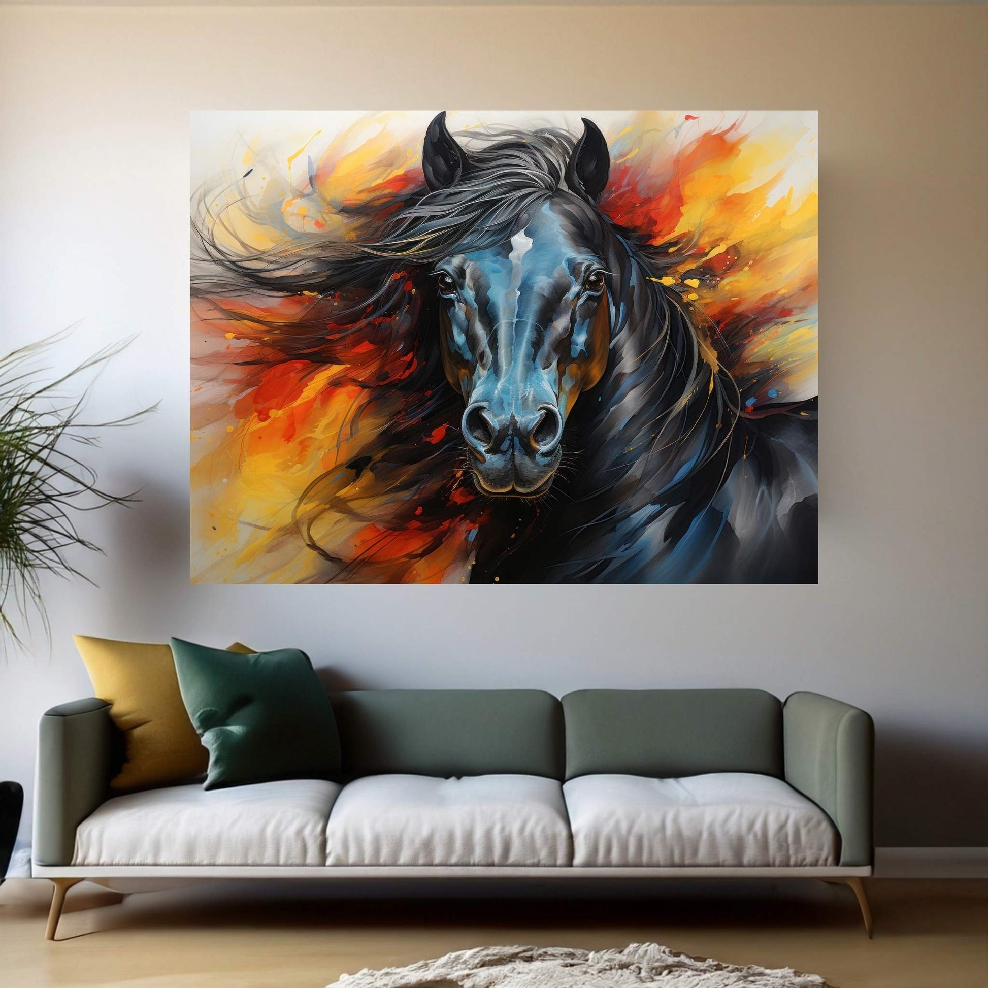 Beautiful Black Horse Canvas Wall Art , Animal Wall Art - Y Canvas