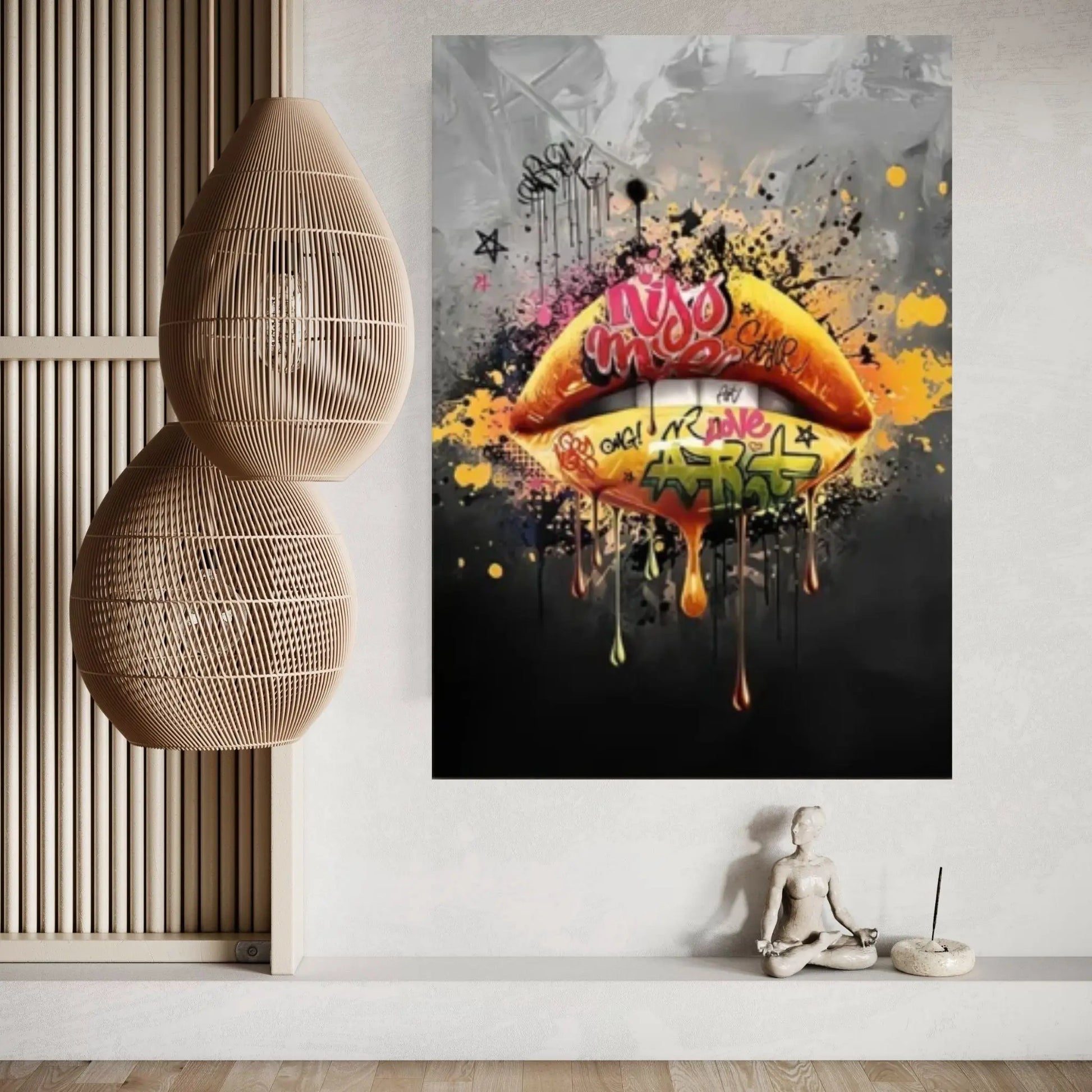 Sexy Lips Graffiti Canvas Art Wall Canvas Decor, Gold Wall Art - Y Canvas