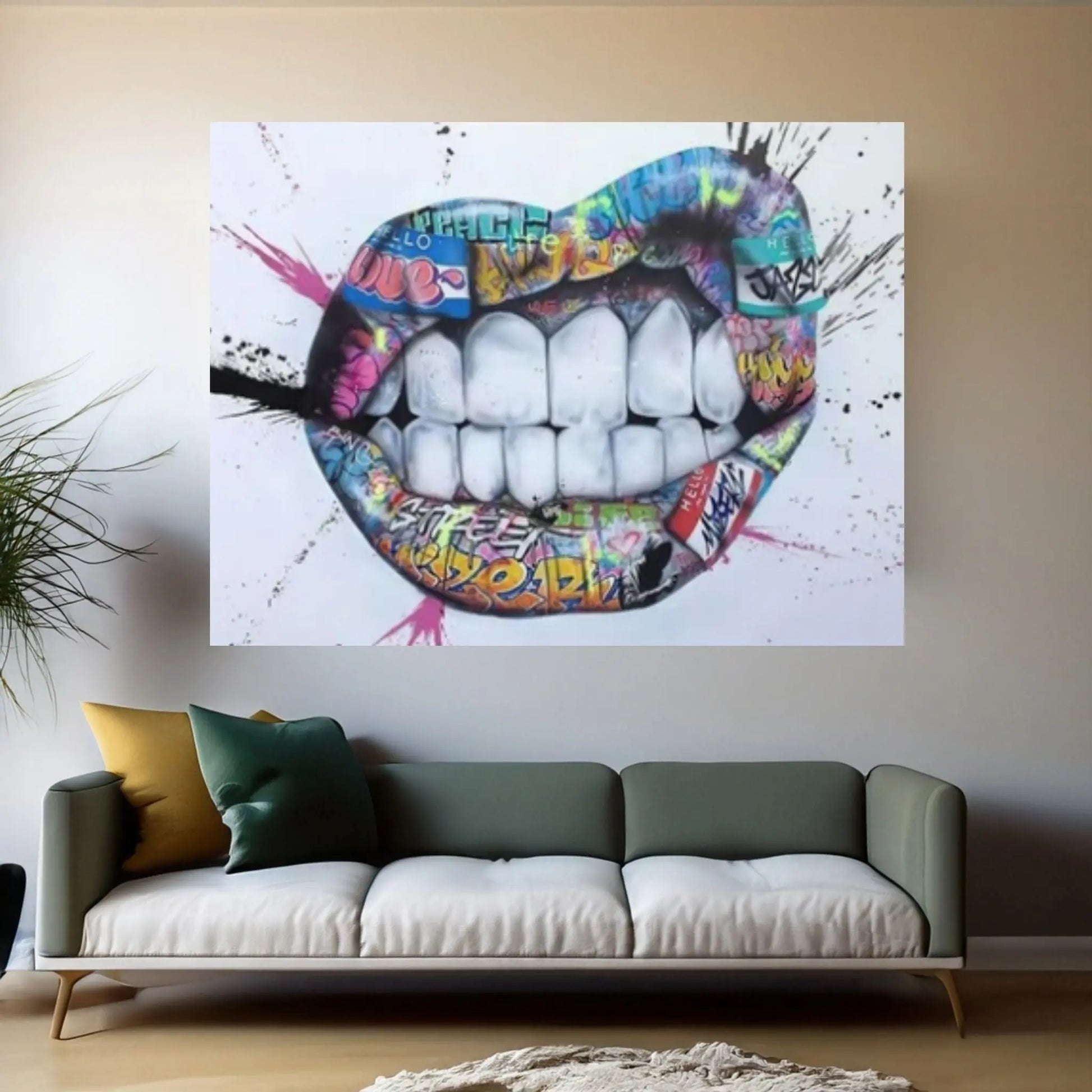 Banksy Poster, Sexy Lip Art Canvas Decor, Colourful Wall Art Decor, Print Poster Graffiti Wall Art - Y Canvas
