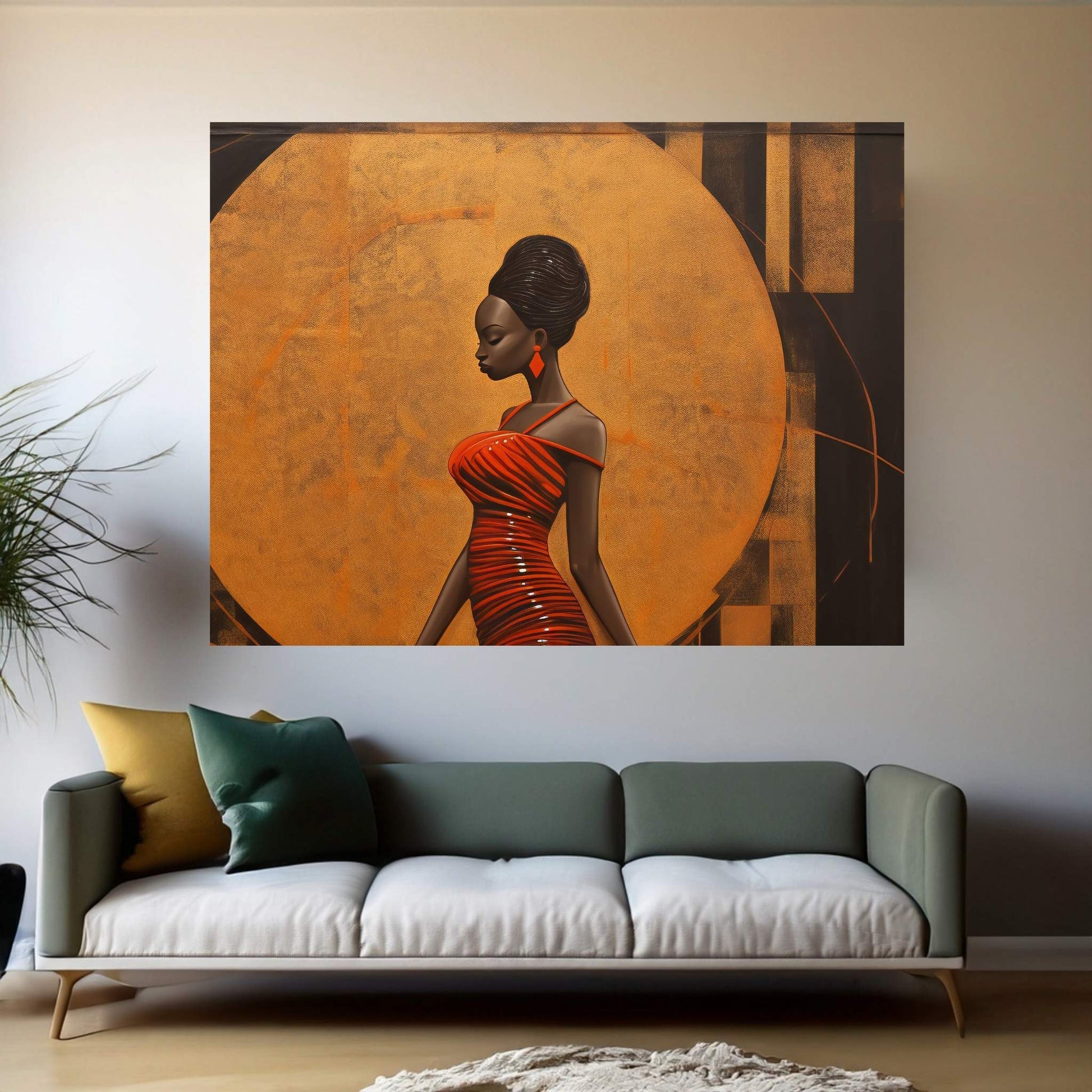 African Black Woman in Red Dress Canvas Wall Art - Y Canvas