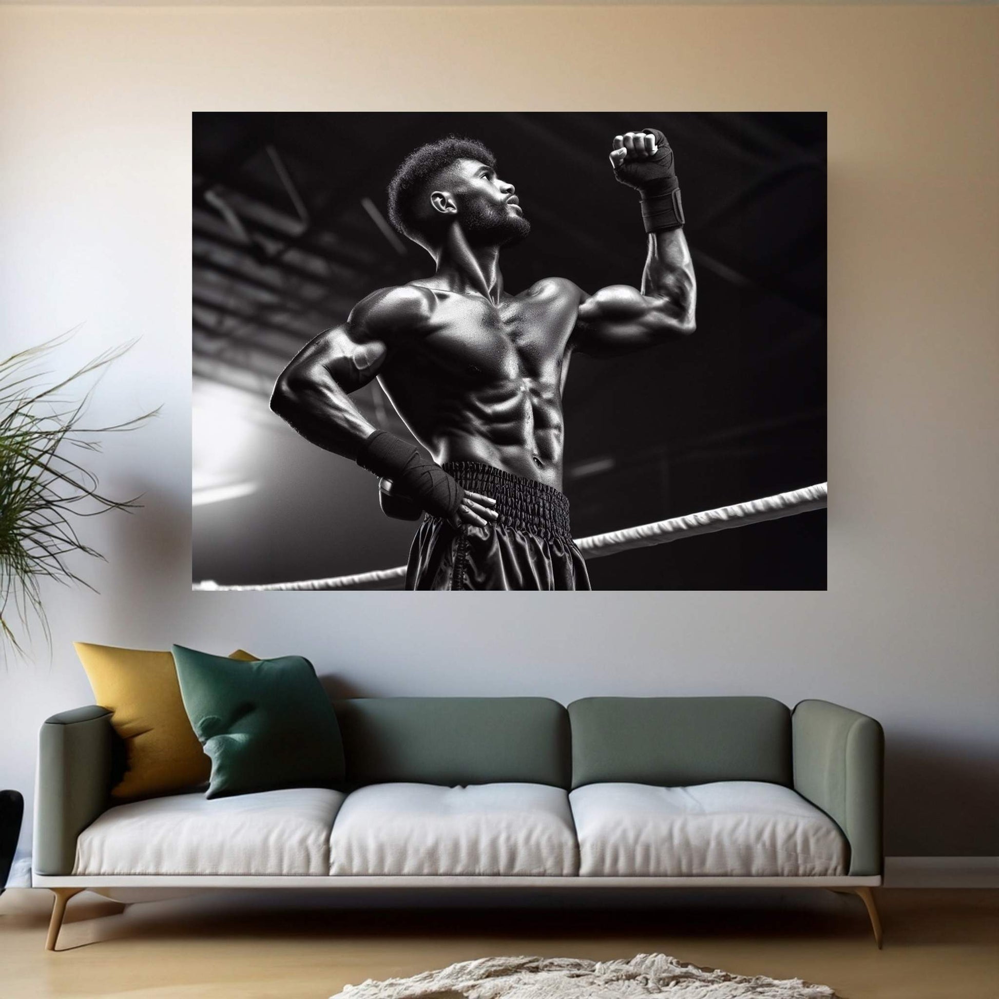 Black African Boxer, Fist and Victory, Boxing Canvas Wall Art - Y Canvas