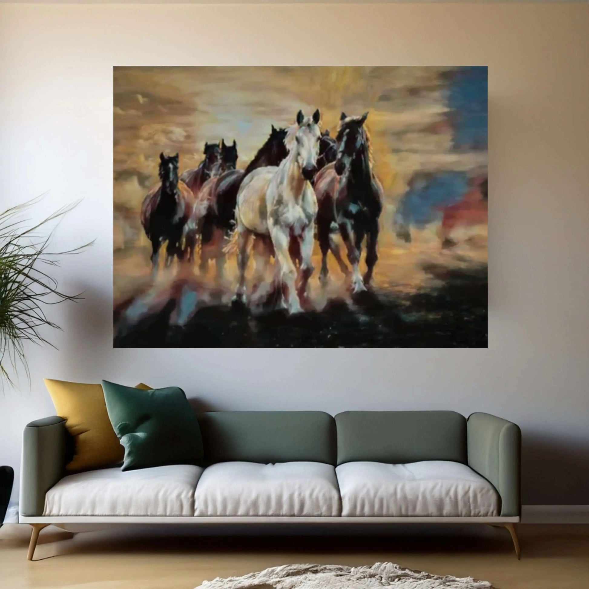 Large Running Horses Canvas Wall Art Print, Horse Poster Large Wall Art, Modern Trendy Wall Art Decor - Y Canvas
