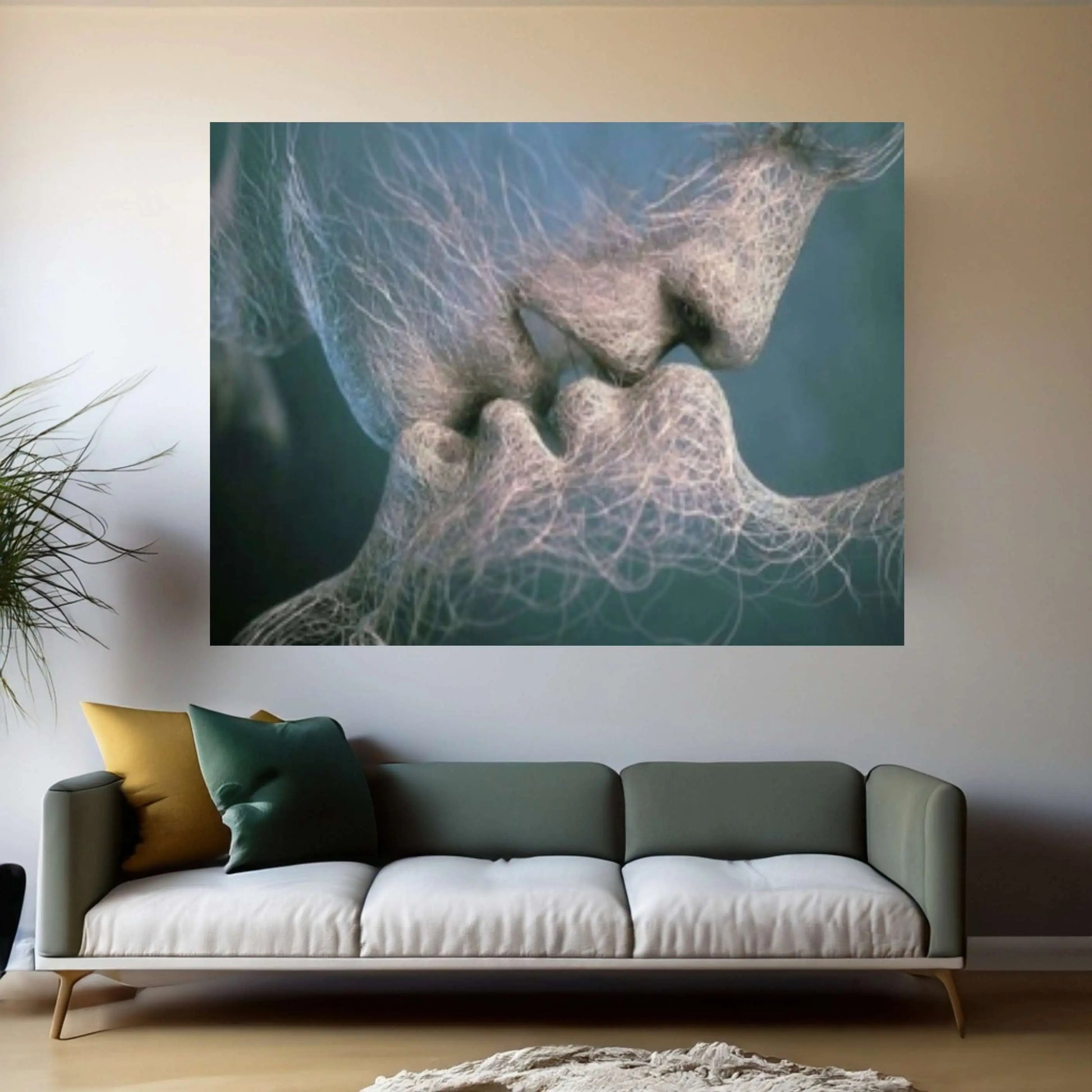 Touching Lips Wall Decor,Canvas Wall Art, Wall Hanging, Lovers Kiss Romantic - Y Canvas
