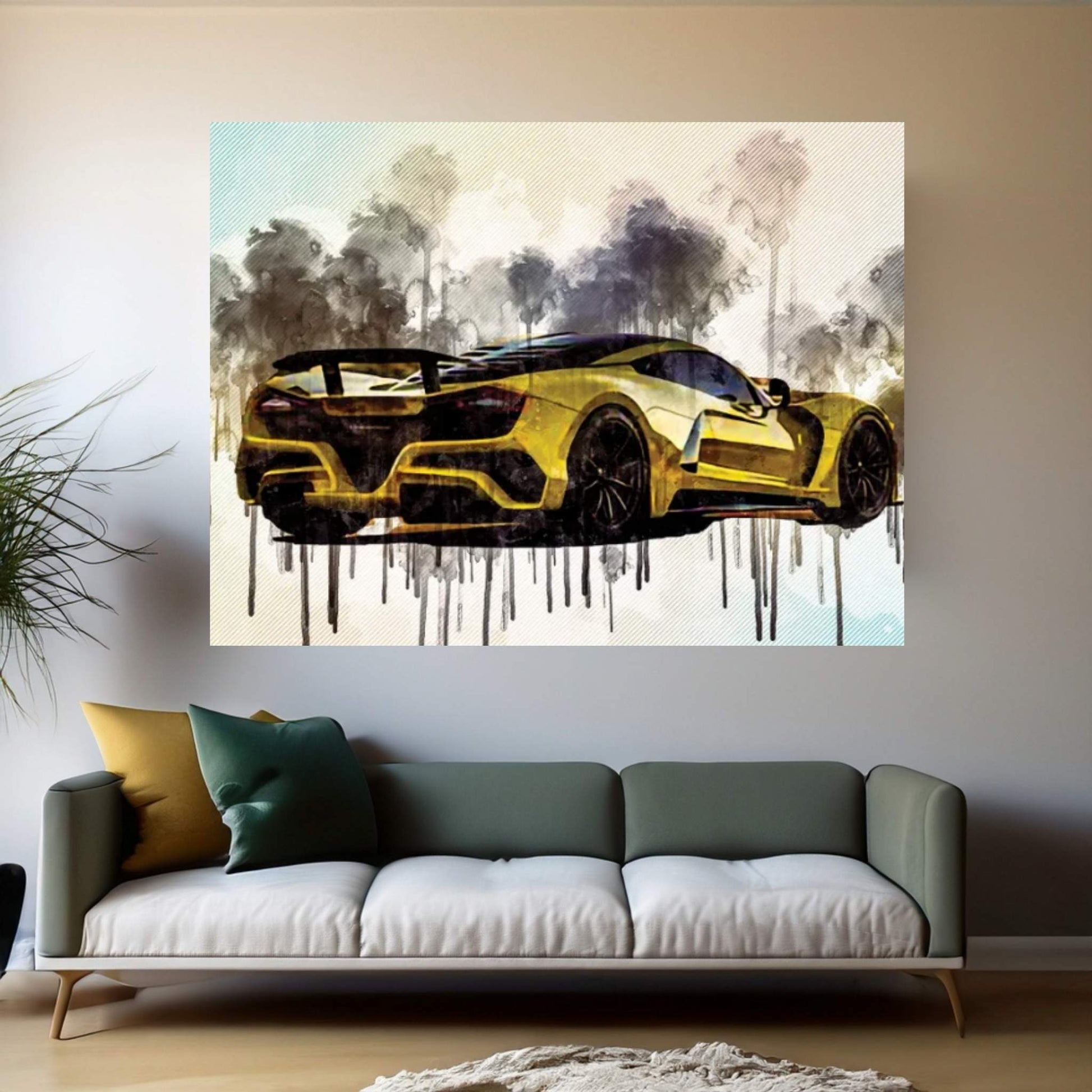 Hennessey Venom 2019 Hypercar Rear View Sports Car Yellow Venom F5 Canvas Wall Art - Y Canvas