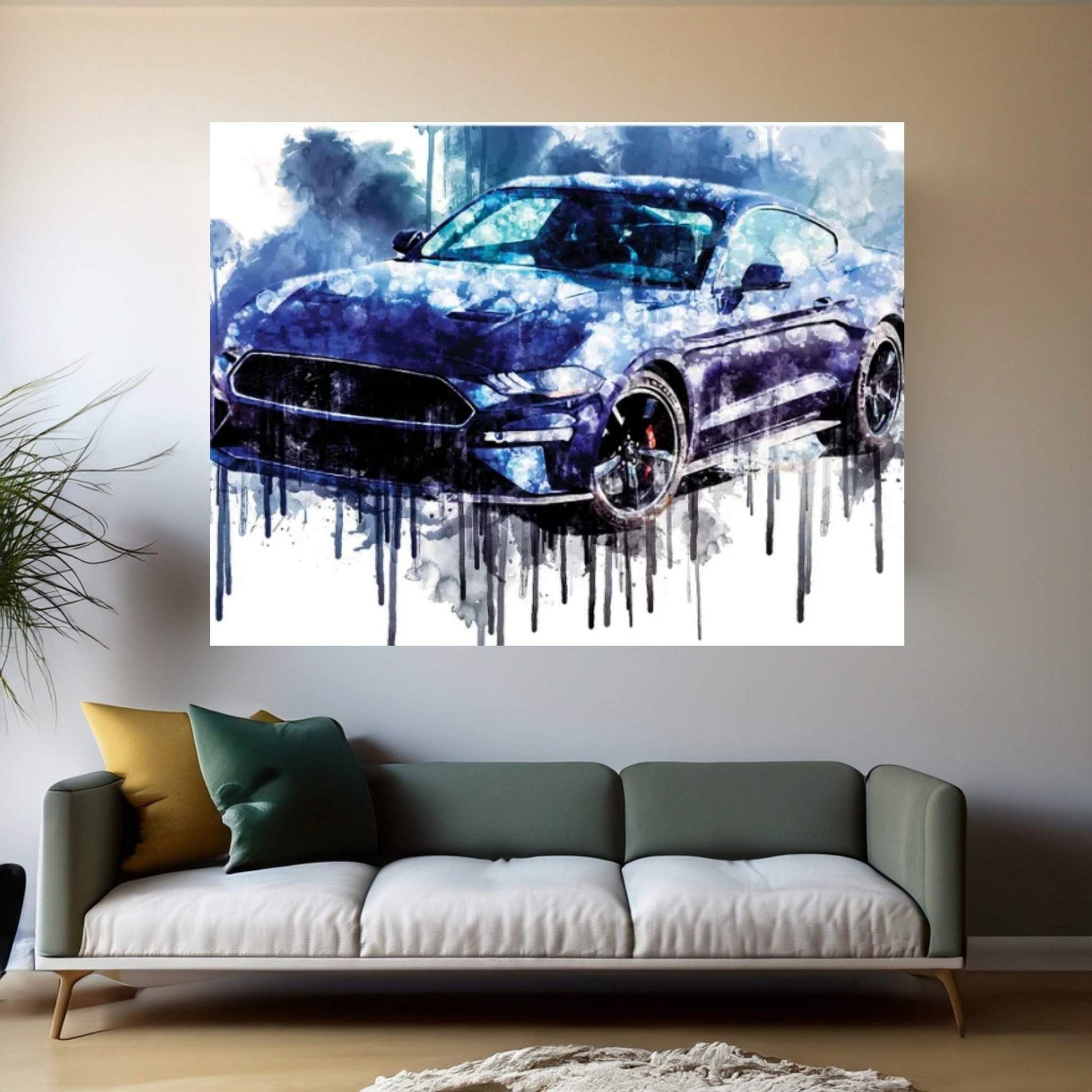 Car 2019 Ford Mustang Bullitt Kona Blue Canvas Wall Art - Y Canvas
