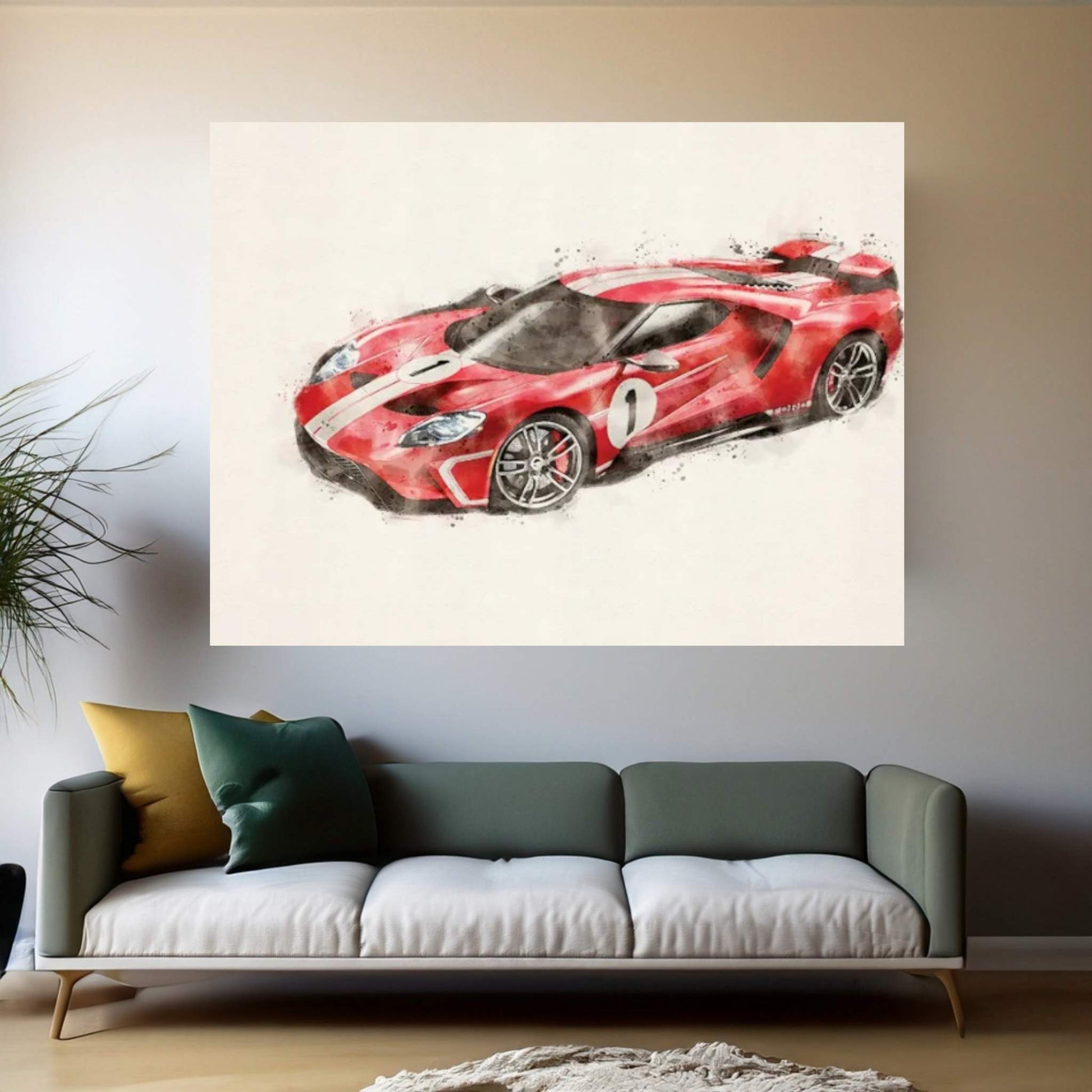 Ford Tuning Gt In Watercolor vII Canvas Wall Art - Y Canvas
