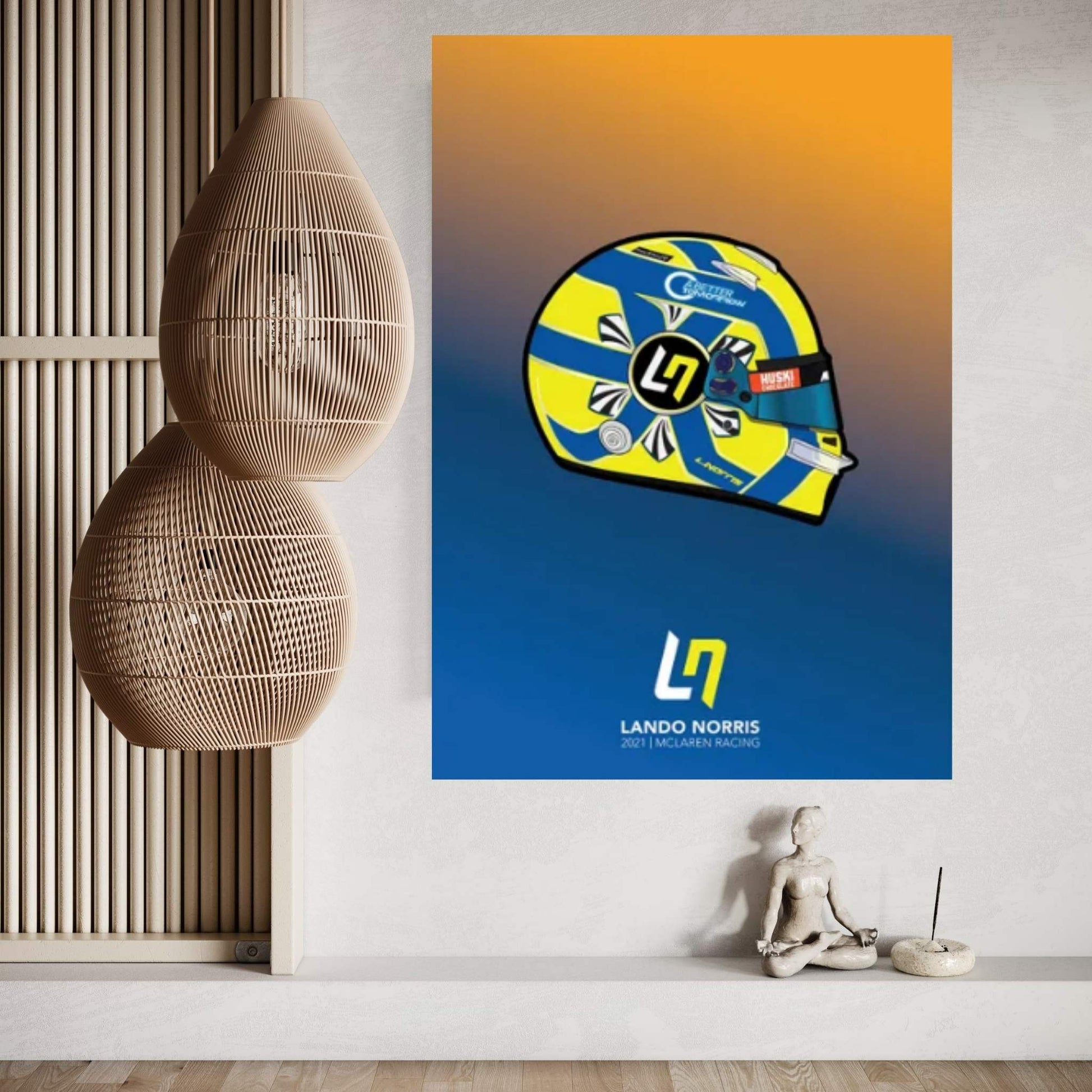 Lando Norris Helmet 2021 (Blue) Canvas Wall Art - Y Canvas