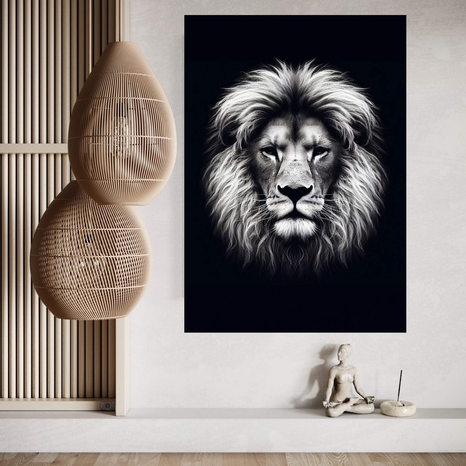 Lion White Black Canvas Wall Art - Y Canvas