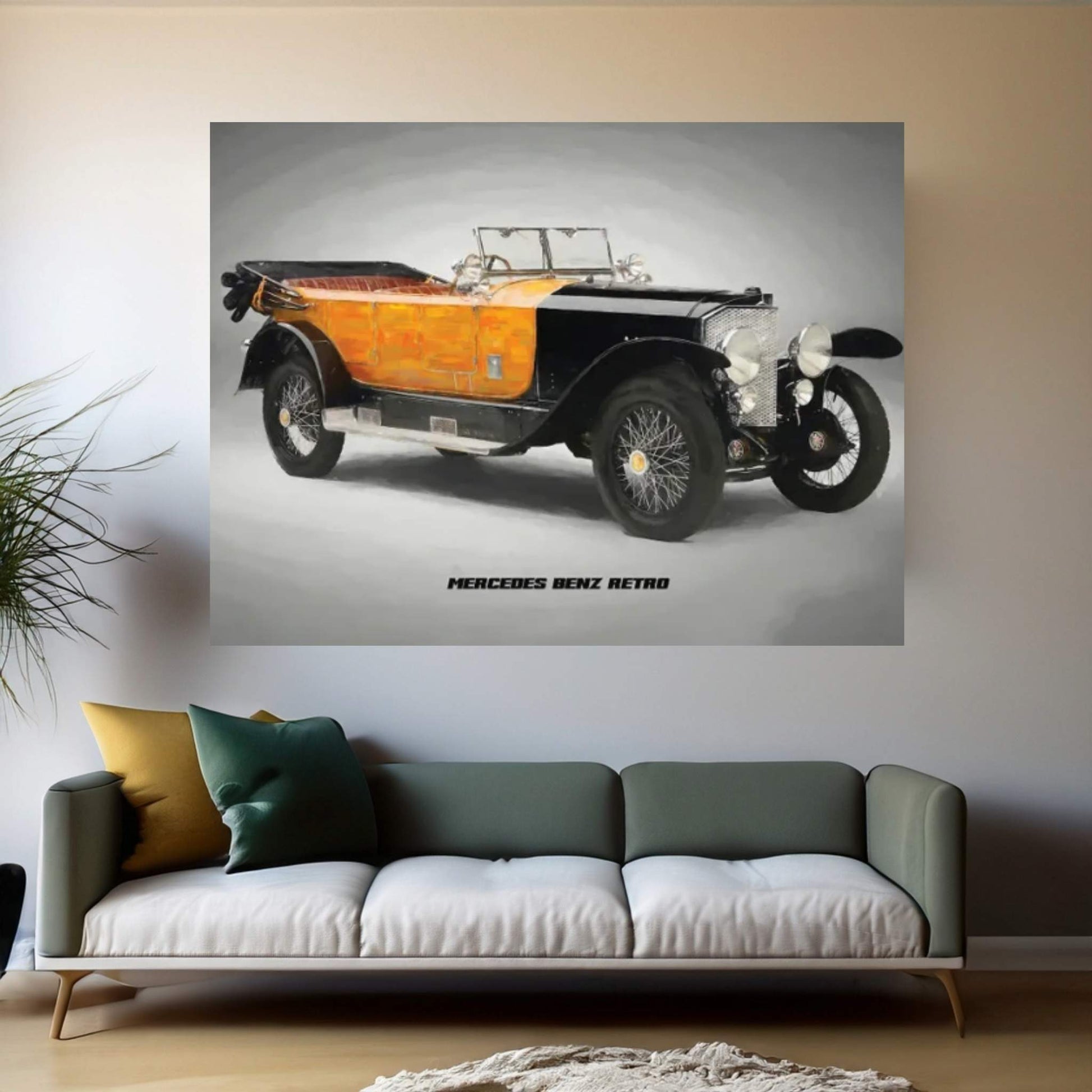 Mercedes Benz Retro In Watercolor Canvas Wall Art - Y Canvas