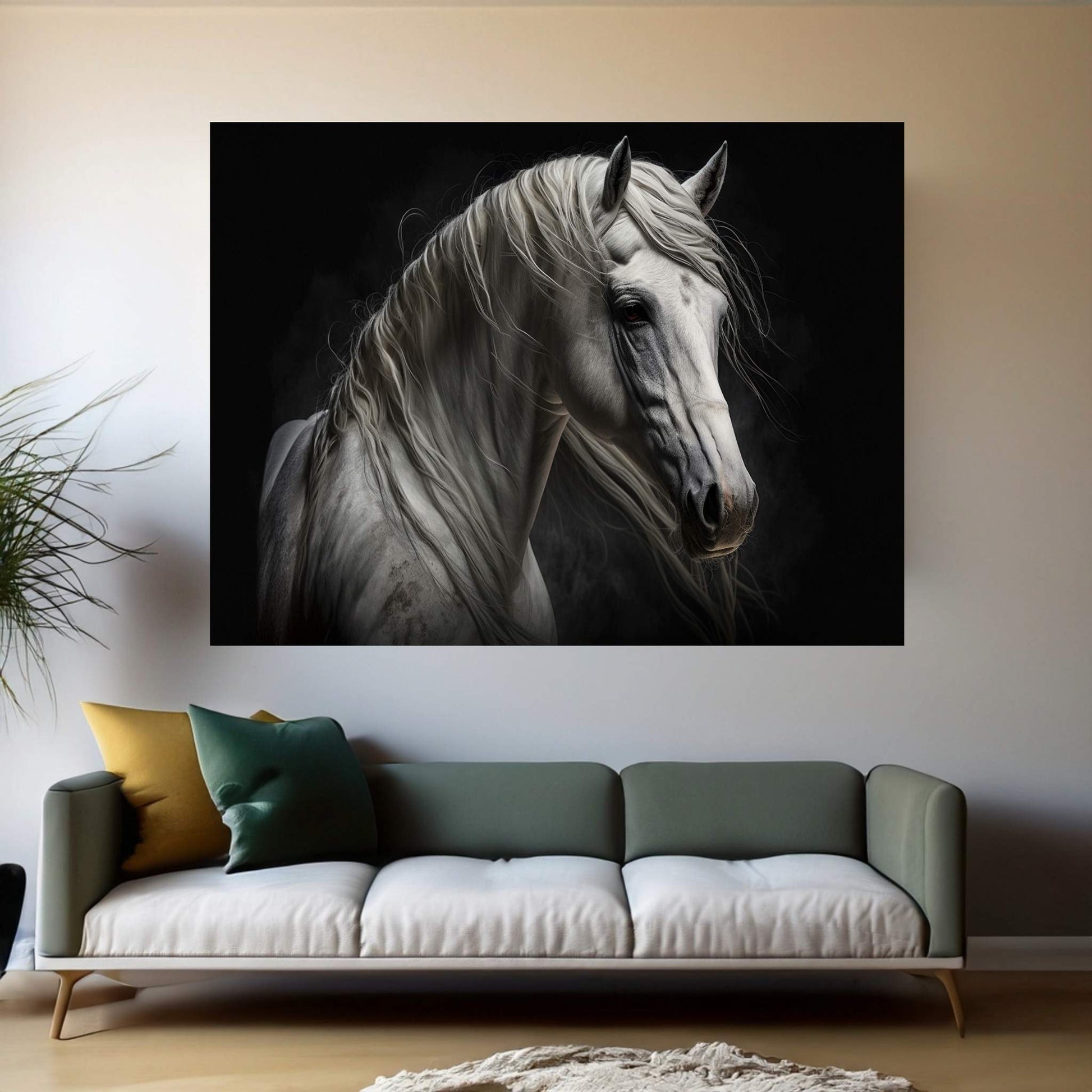 Beautiful White Horse Canvas Wall Art , Animal Wall Art - Y Canvas