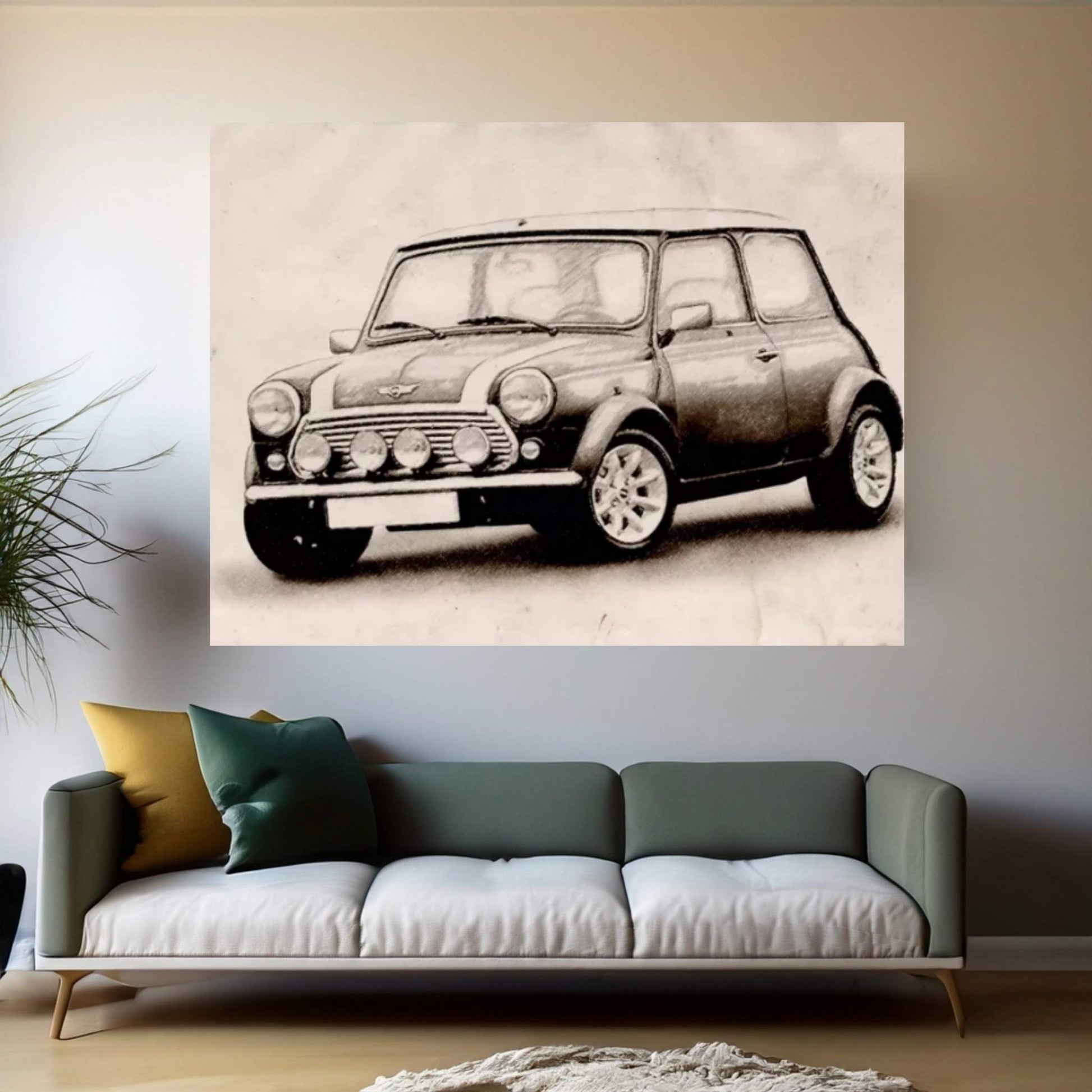 Mini Cooper Sketch Canvas Wall Art - Y Canvas