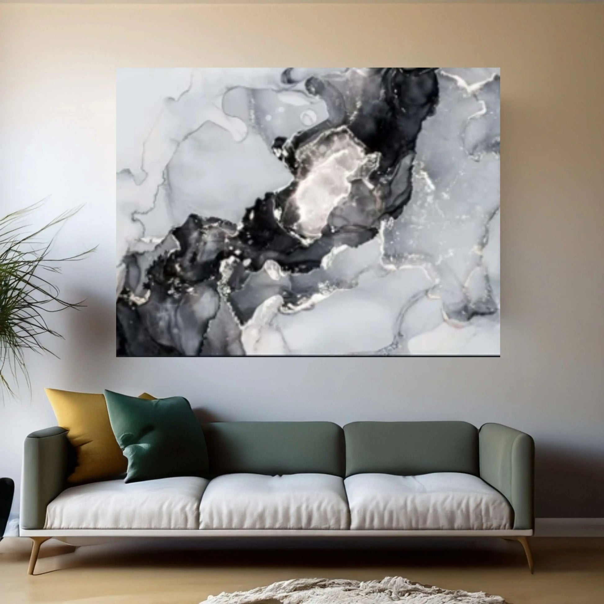 Large Silver Marble Canvas Wall Art, Marble Wall Decor, Split Canvas Art - Y Canvas