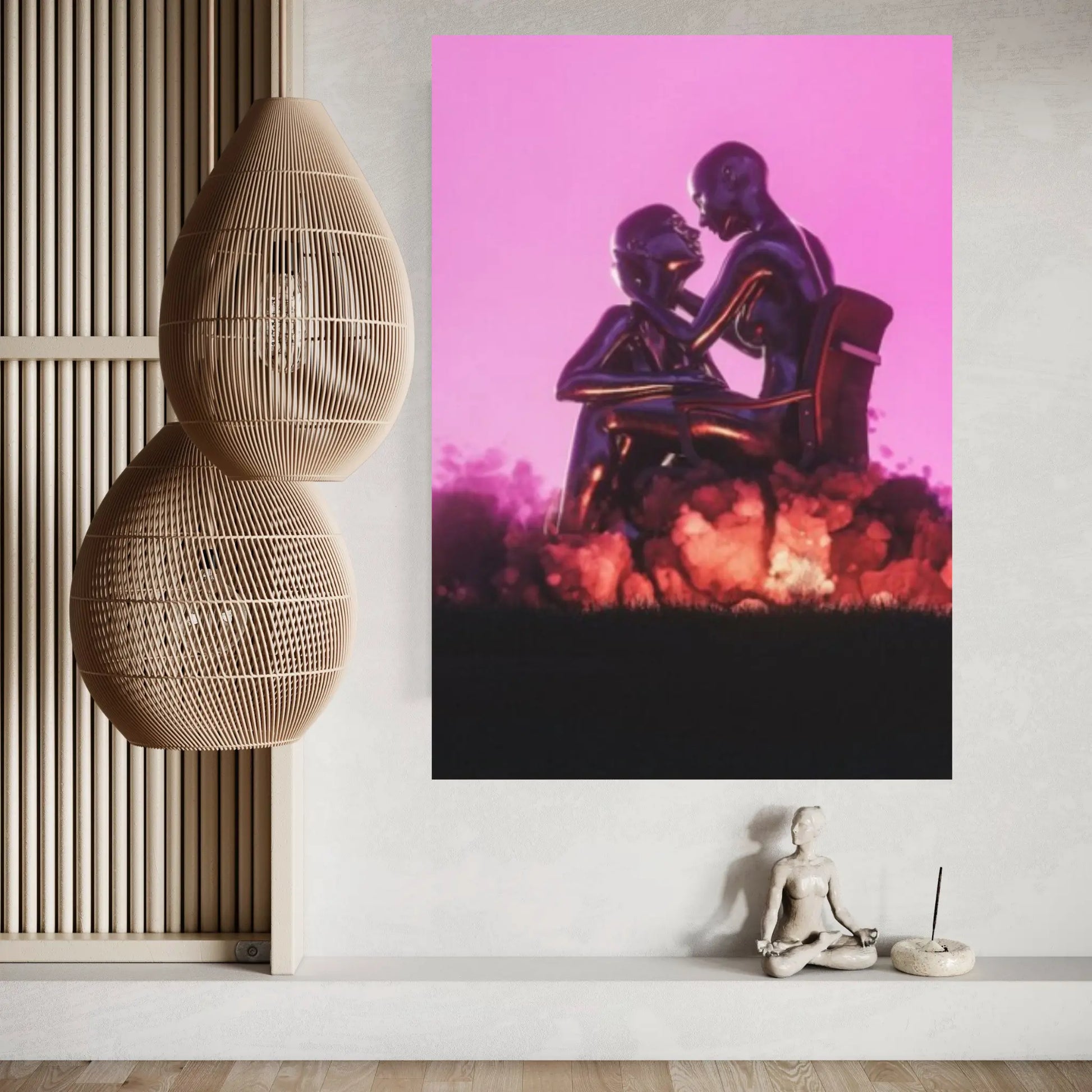 Large Silver Love Couples Canvas Metallic 3D Abstract Living Room Decor Home Decor Wall Art Canvas - Y Canvas