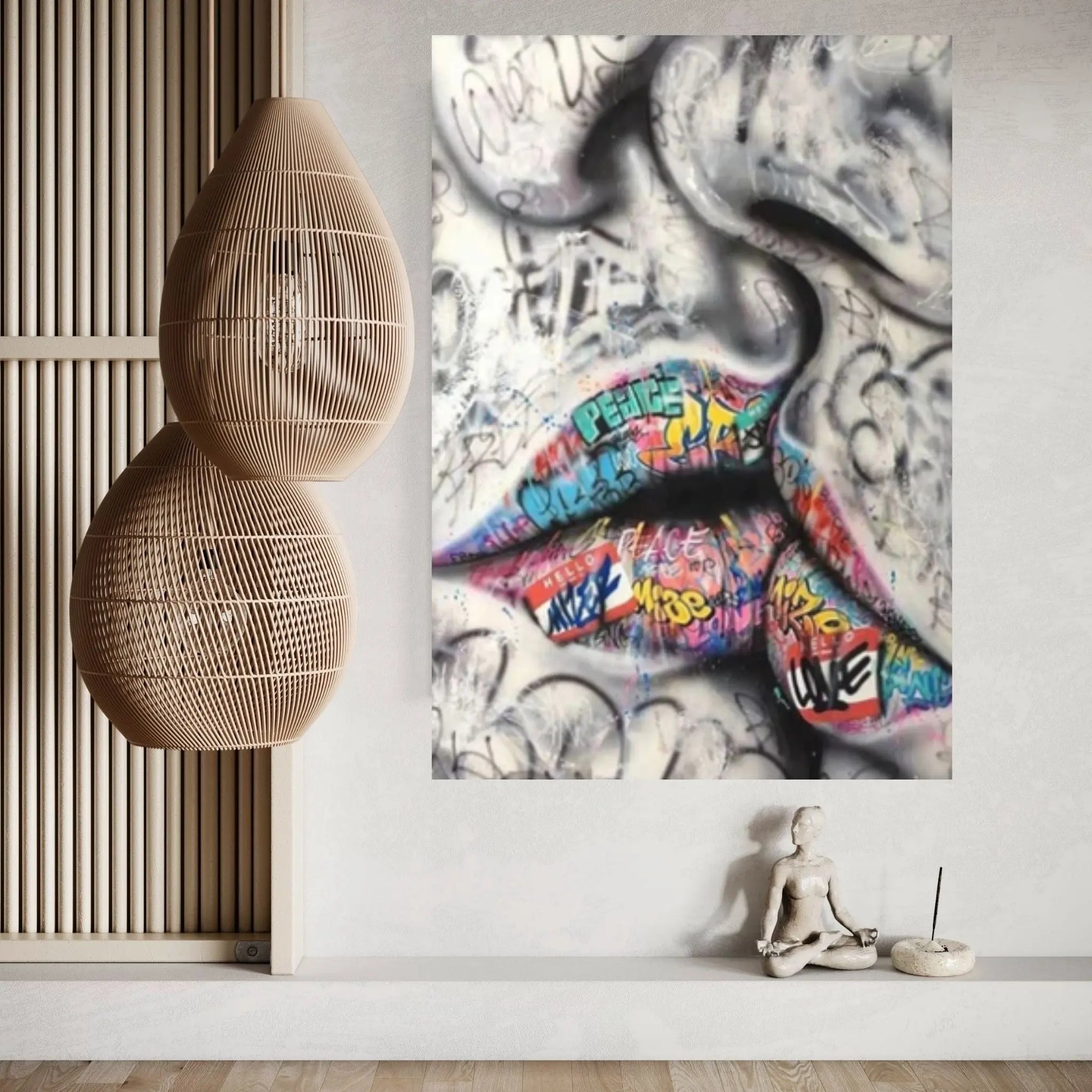Lover Kissing Street Graffiti Art Painting on Canvas Posters Wall Art - Y Canvas