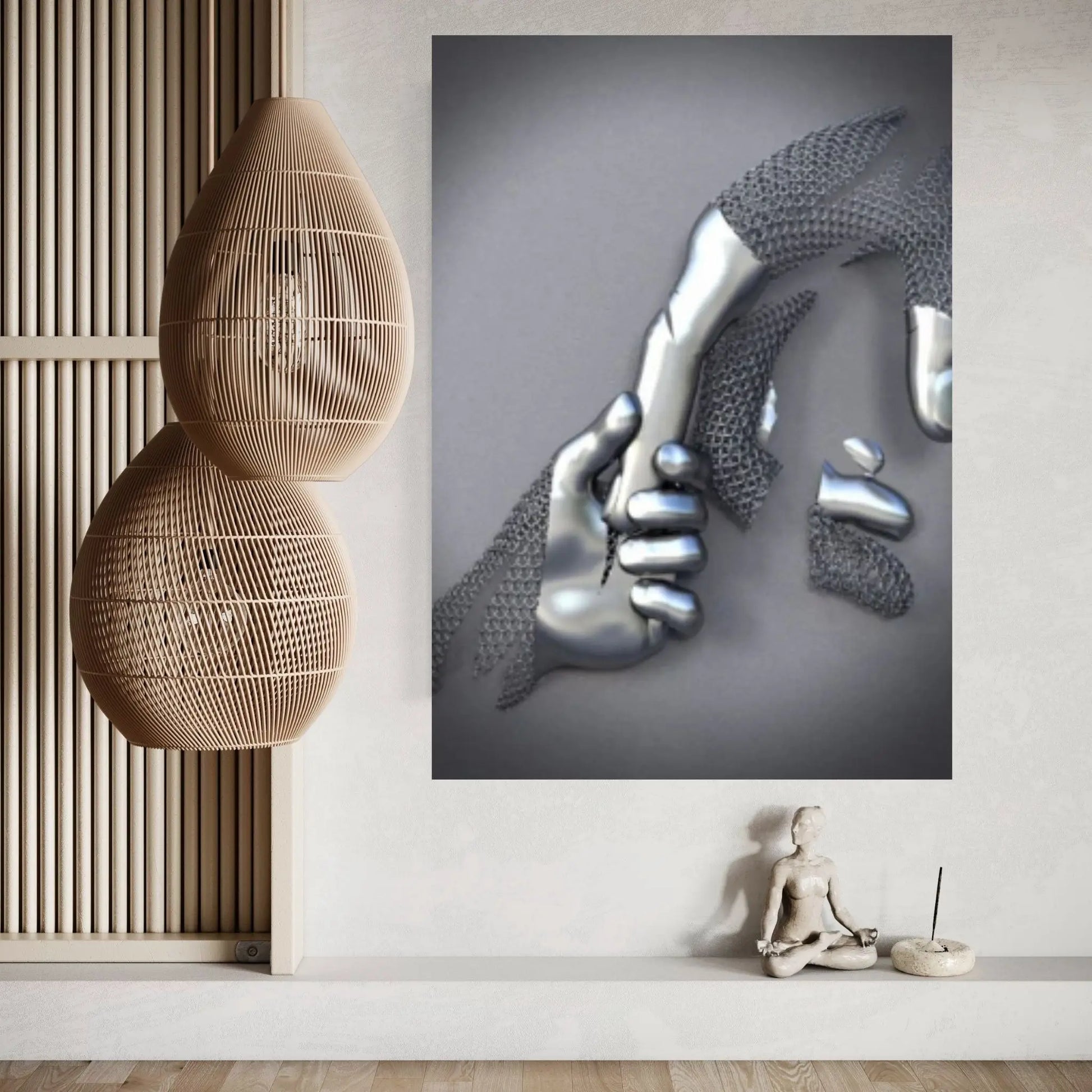 Large 3D Effect Metalic Silver Effect Hand Love Metallic Canvas - Y Canvas