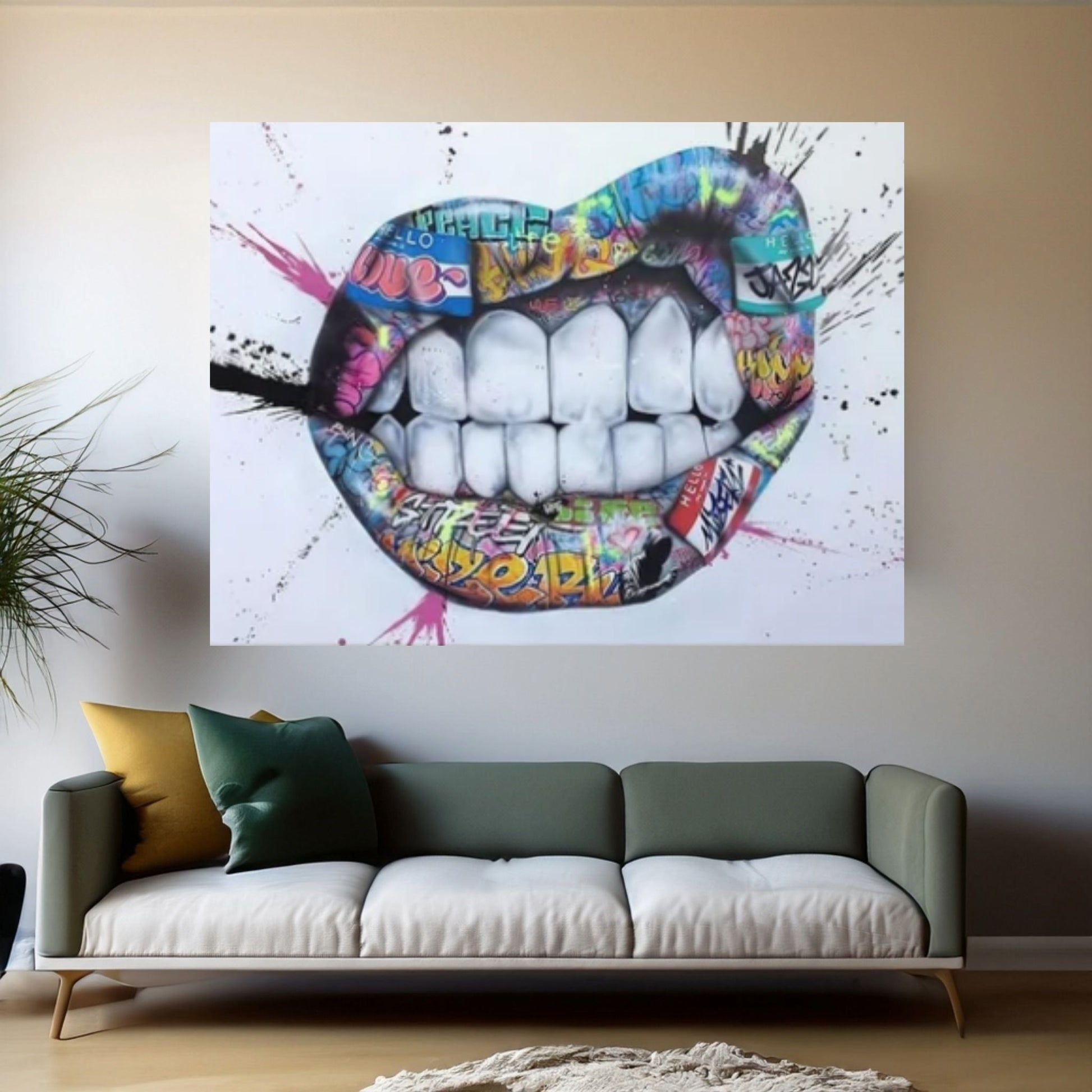 Banksy Poster, Sexy Lip Art Canvas Decor, Print Poster Graffiti Wall Art - Y Canvas