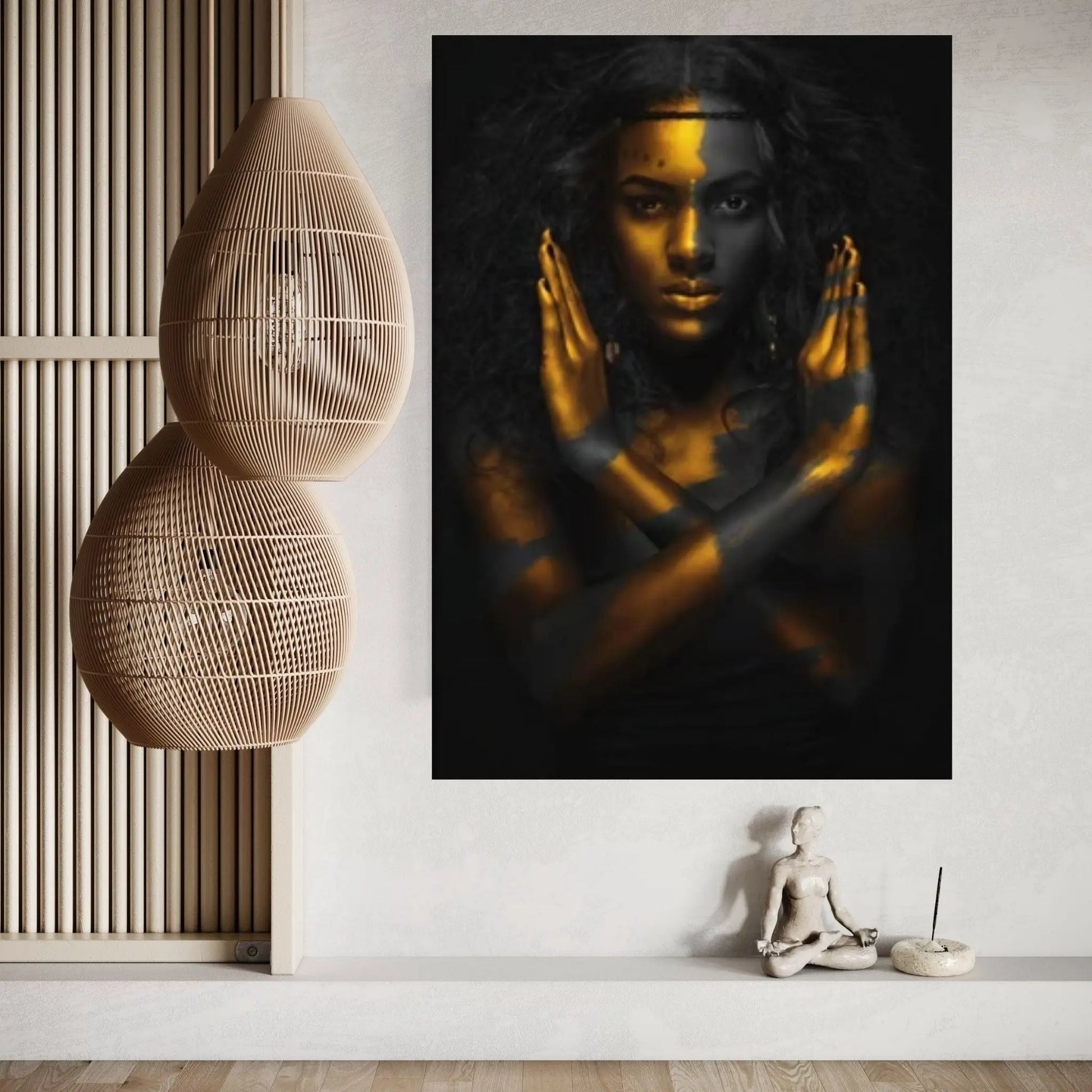 Black and Gold African Nude Woman Indian Oil Painting on Canvas Posters and Prints Scandinavian Wall Art - Y Canvas