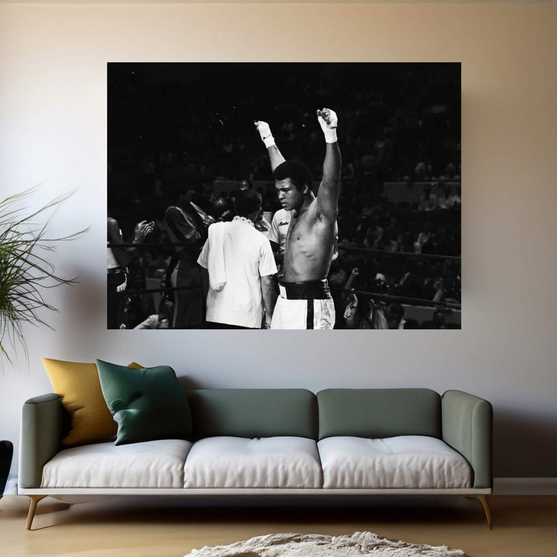 Muhammad Ali With Hands Raised Canvas Wall Art - Y Canvas