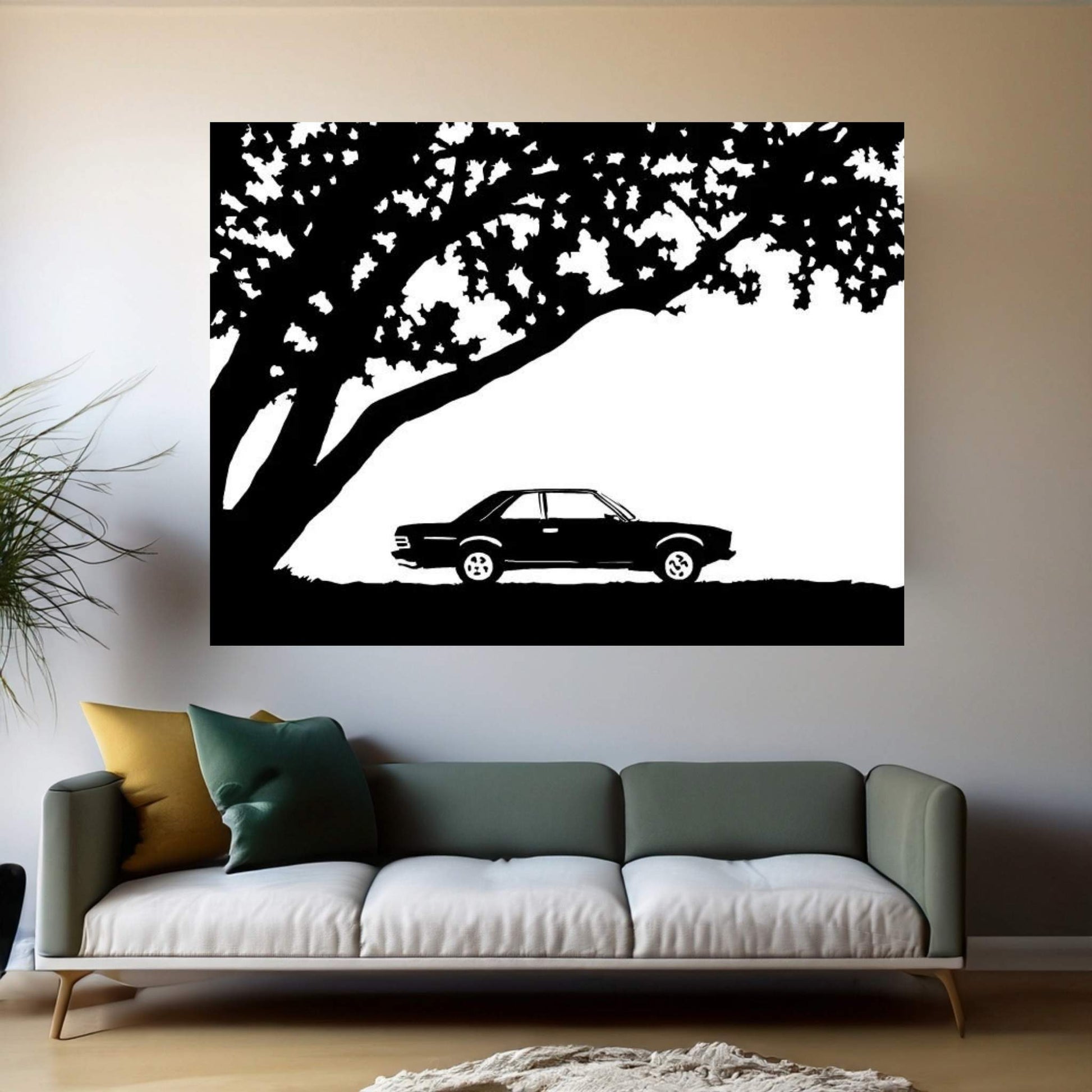 Car Under The Tree Canvas Wall Art - Y Canvas
