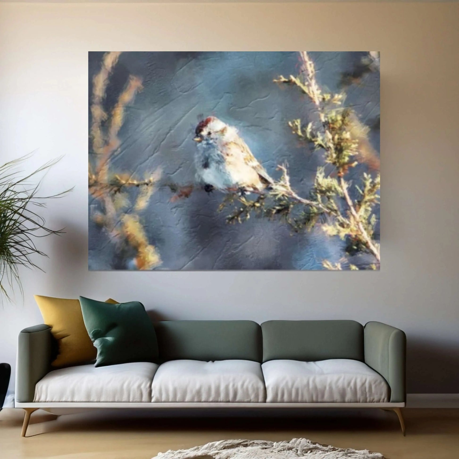 Sparrow Bird in the Flowers Print on Canvas - Y Canvas