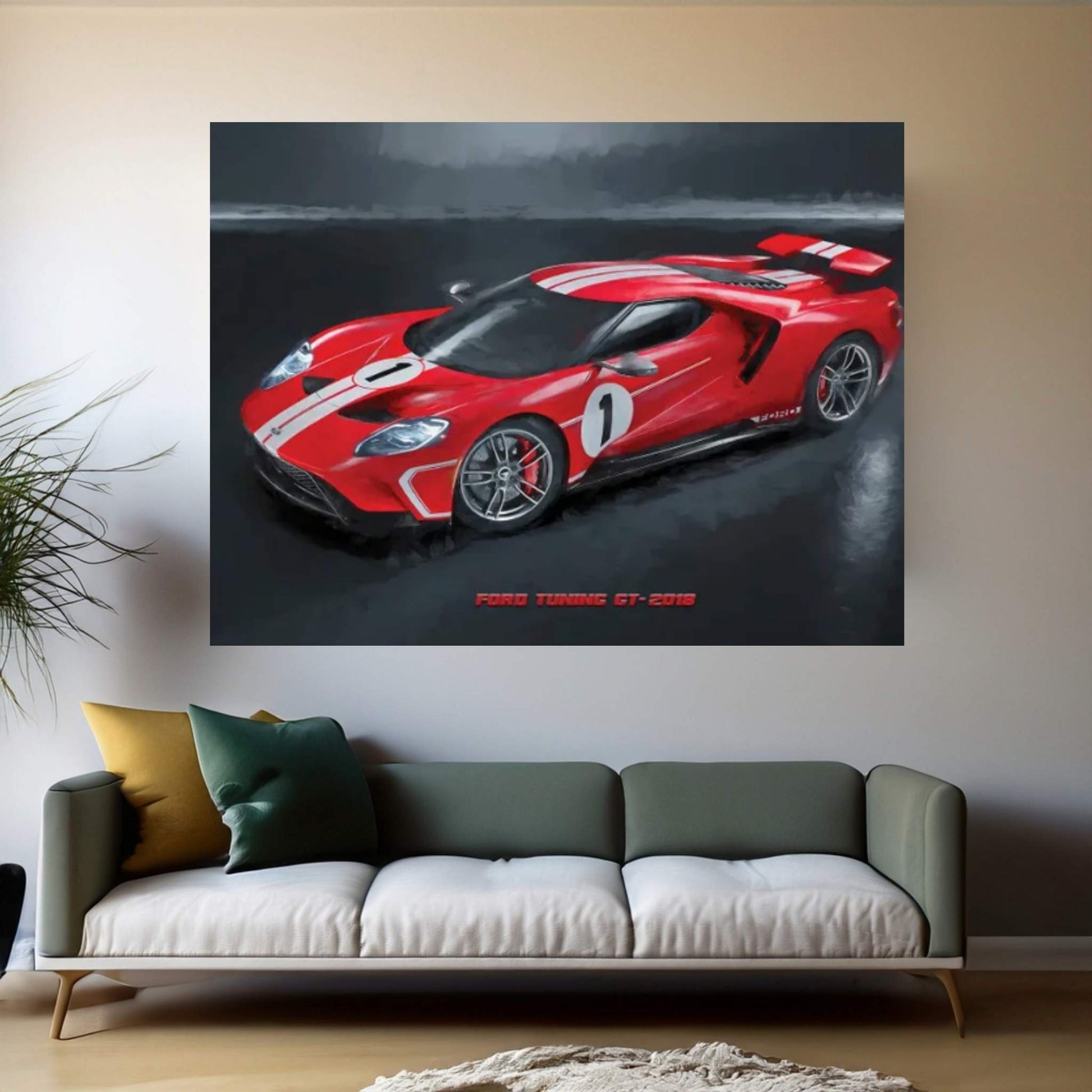 Ford Tuning GT In Watercolor Canvas Wall Art - Y Canvas
