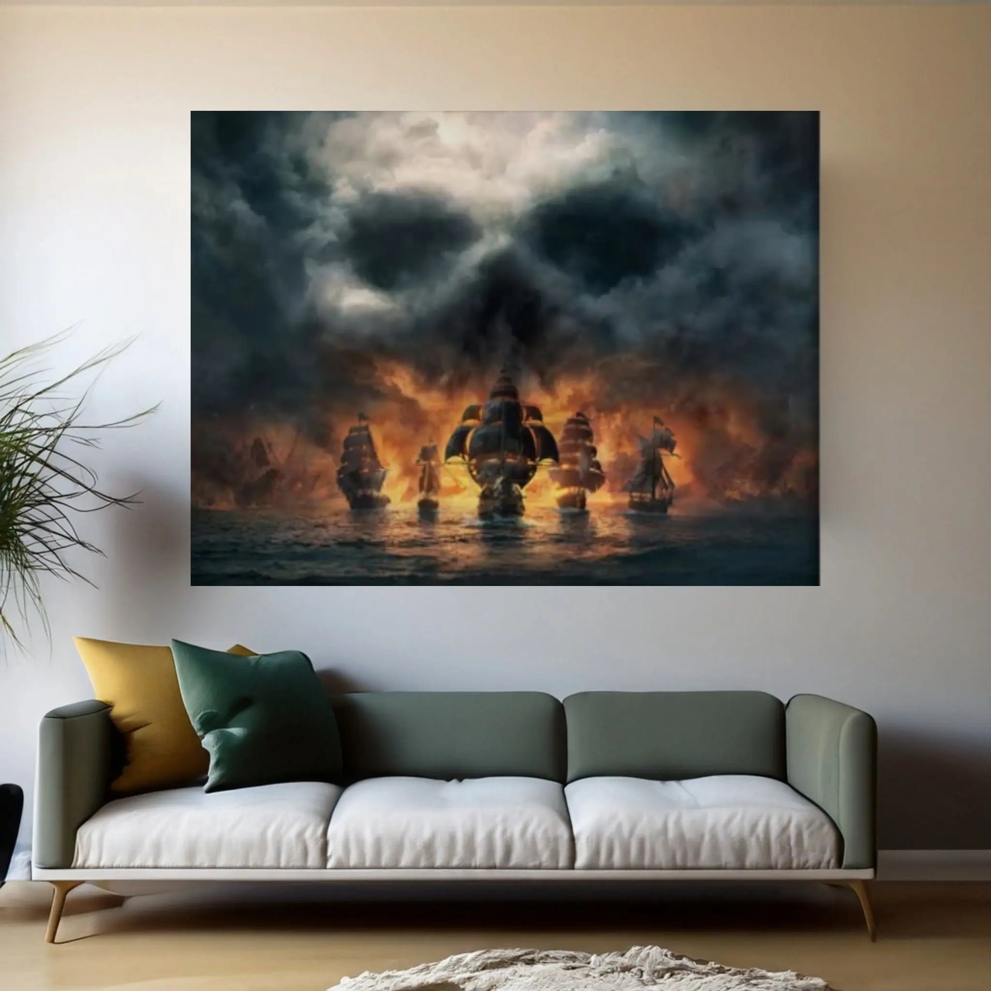 Large Dark Sea Pirates Ship Canvas Wall Art, Pirates Canvas Wall Print, Corsair on Sea Wall Hangings - Y Canvas
