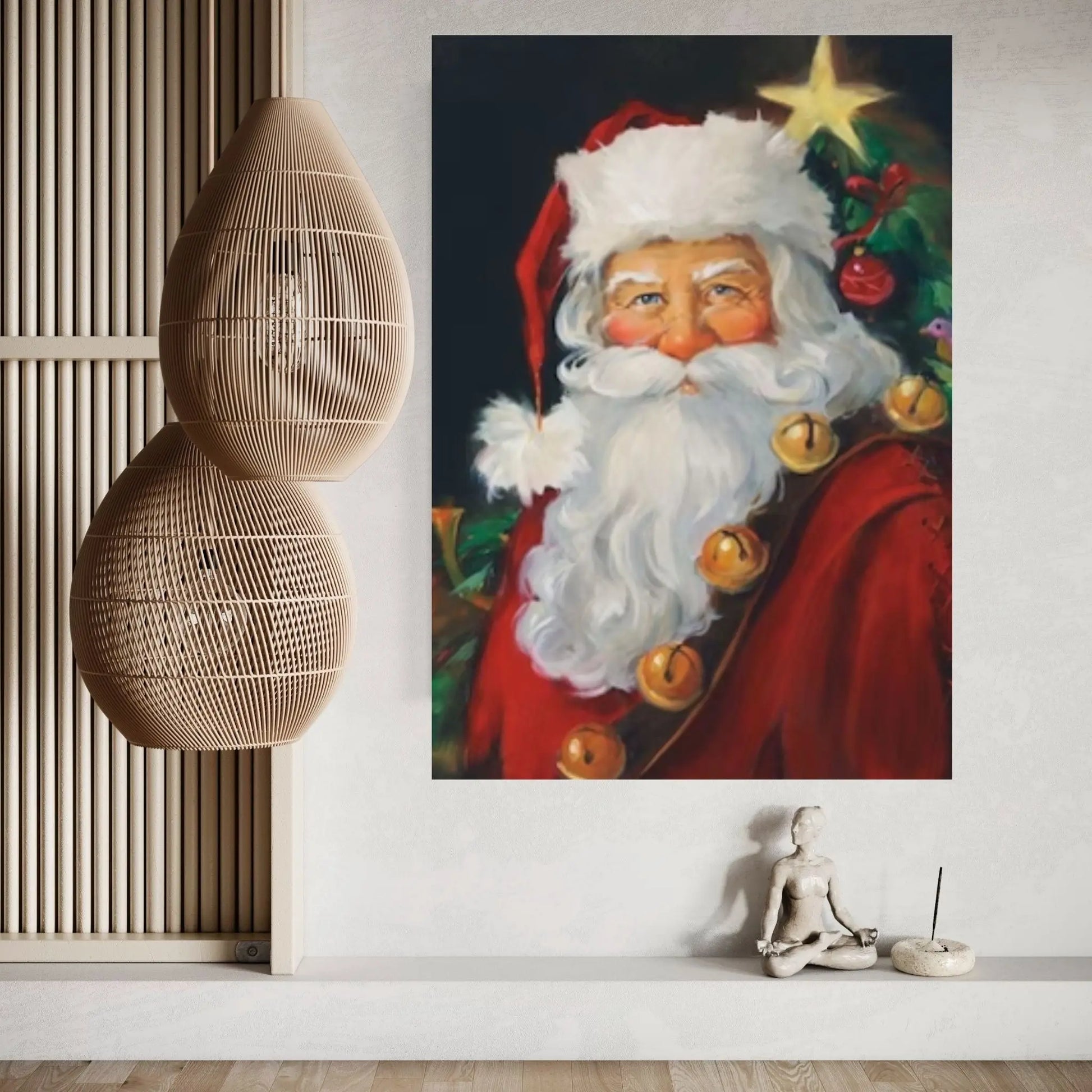 Santa with Christmas Tree Canvas Wall Art Print - Christmas Canvas Wall Art Decor - Y Canvas
