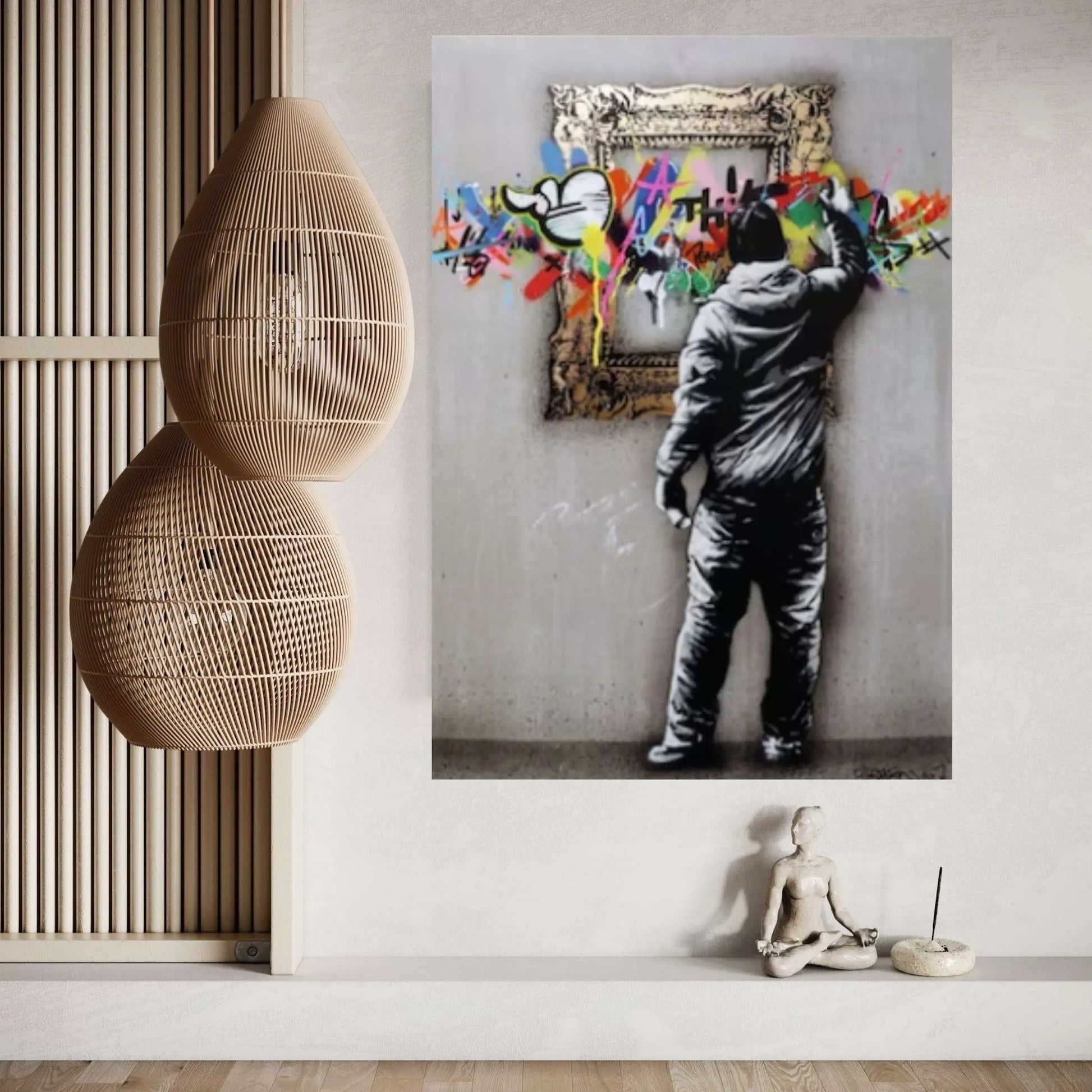 Banksy Graffiti Canvas, Banksy Graffiti Wall Art, Banksy Frame Graffiti Canvas, Banksy Famous Mural, Street Wall Art - Y Canvas
