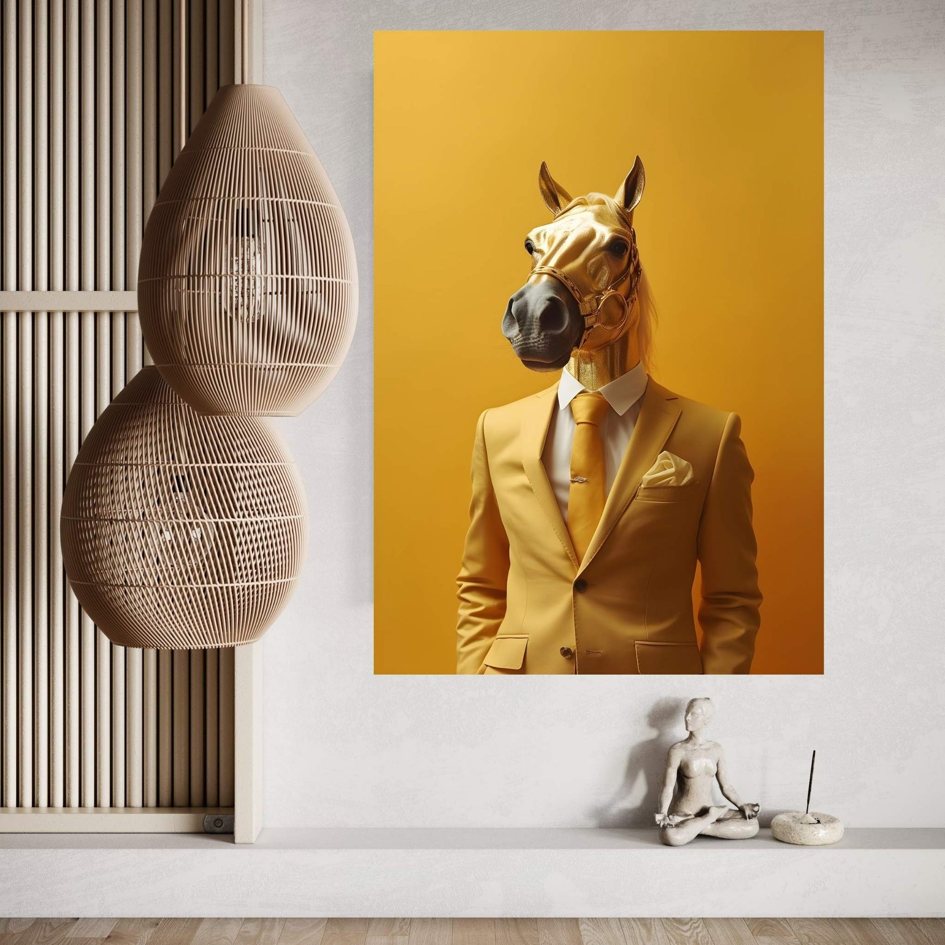 Businessman Golden Horse Modern Abstract Office Canvas Wall Art - Y Canvas