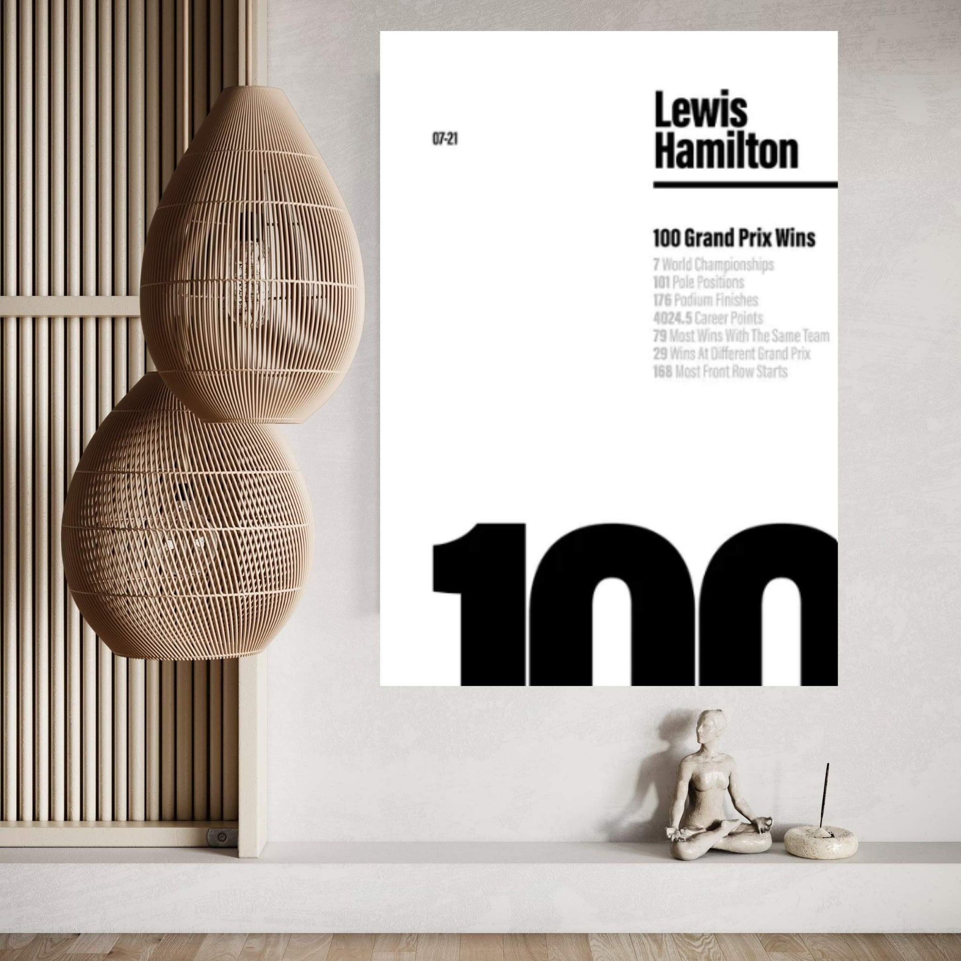 Lewis Hamilton 100 Wins (Black/White) Canvas Wall Art - Y Canvas