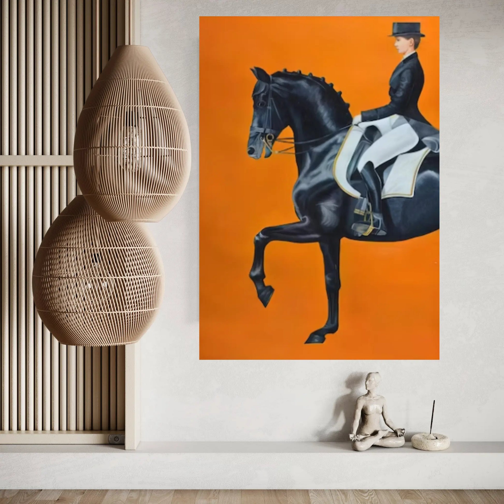 Minimalistic s Horse Woman Orange Abstract Canvas Wall Art Poster Print,Nordic Scandinavian - Y Canvas