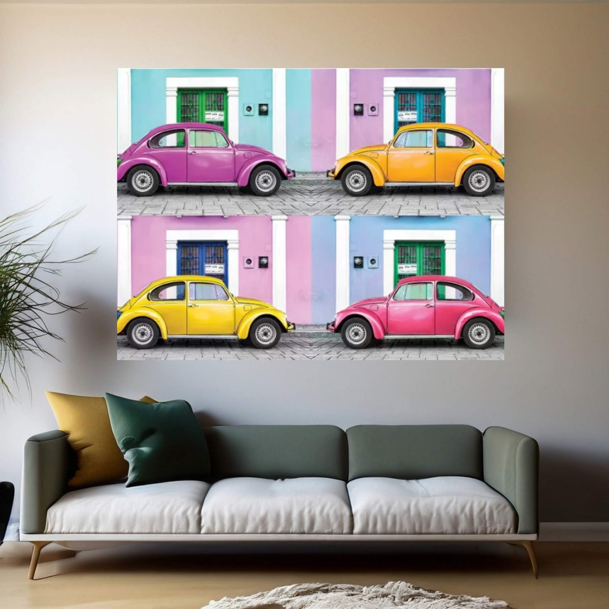 Four VW Beetle Cars II Canvas Wall Art - Y Canvas