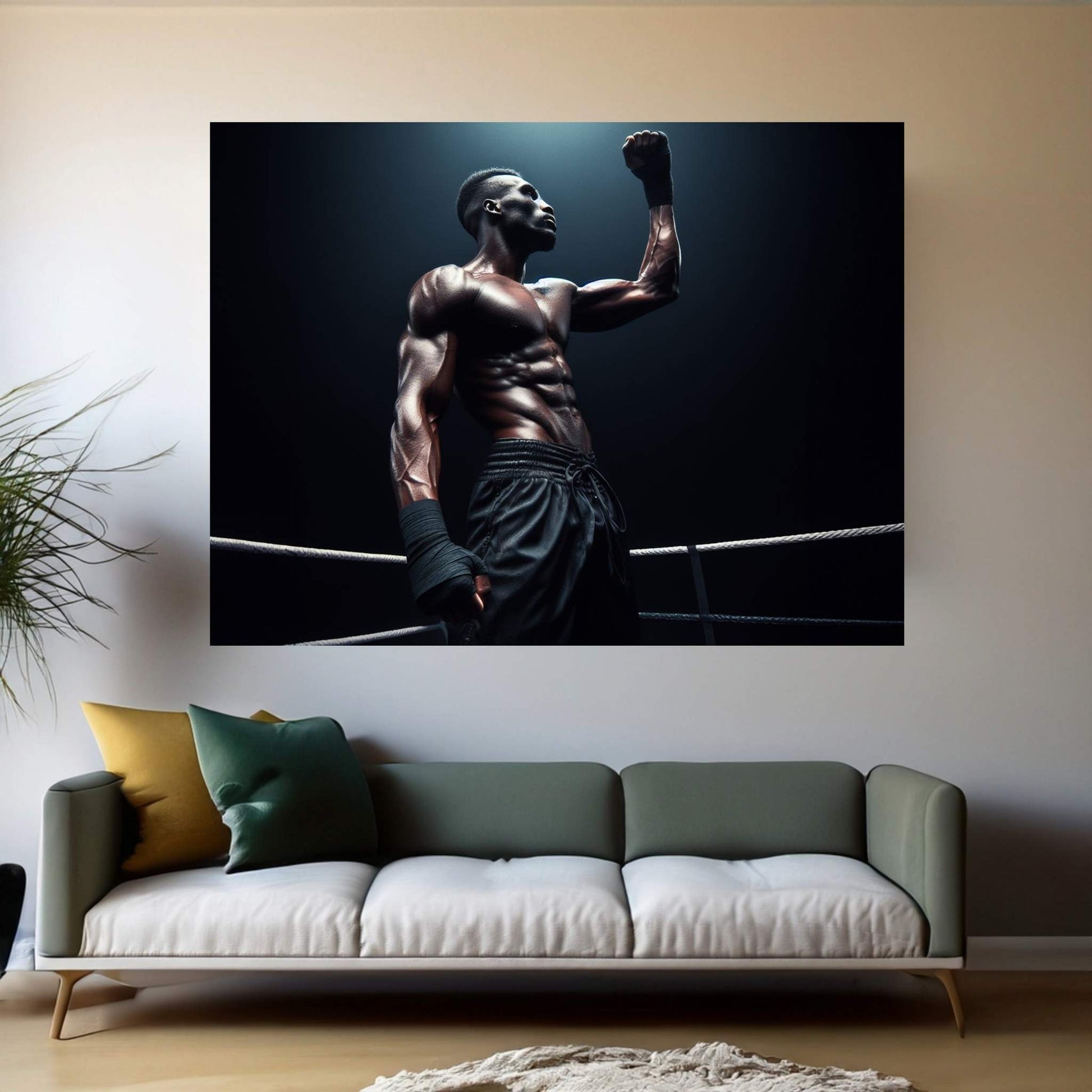 Black African Boxer, Fist and Victory, Boxing Canvas Wall Art - Y Canvas