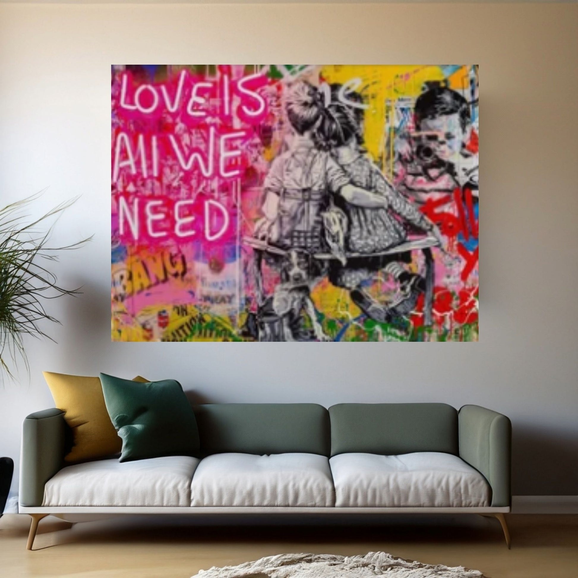 Banksy Art Love is All We Need Canvas Art / Banksy Art Love is All We Need Wall Art - Y Canvas