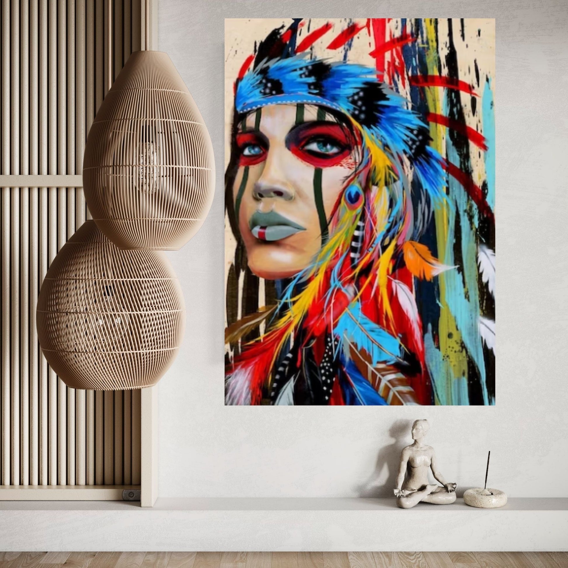 Native American Indian Girl Wall Art Canvas Painting Women, Wall Decor Pop Art - Y Canvas